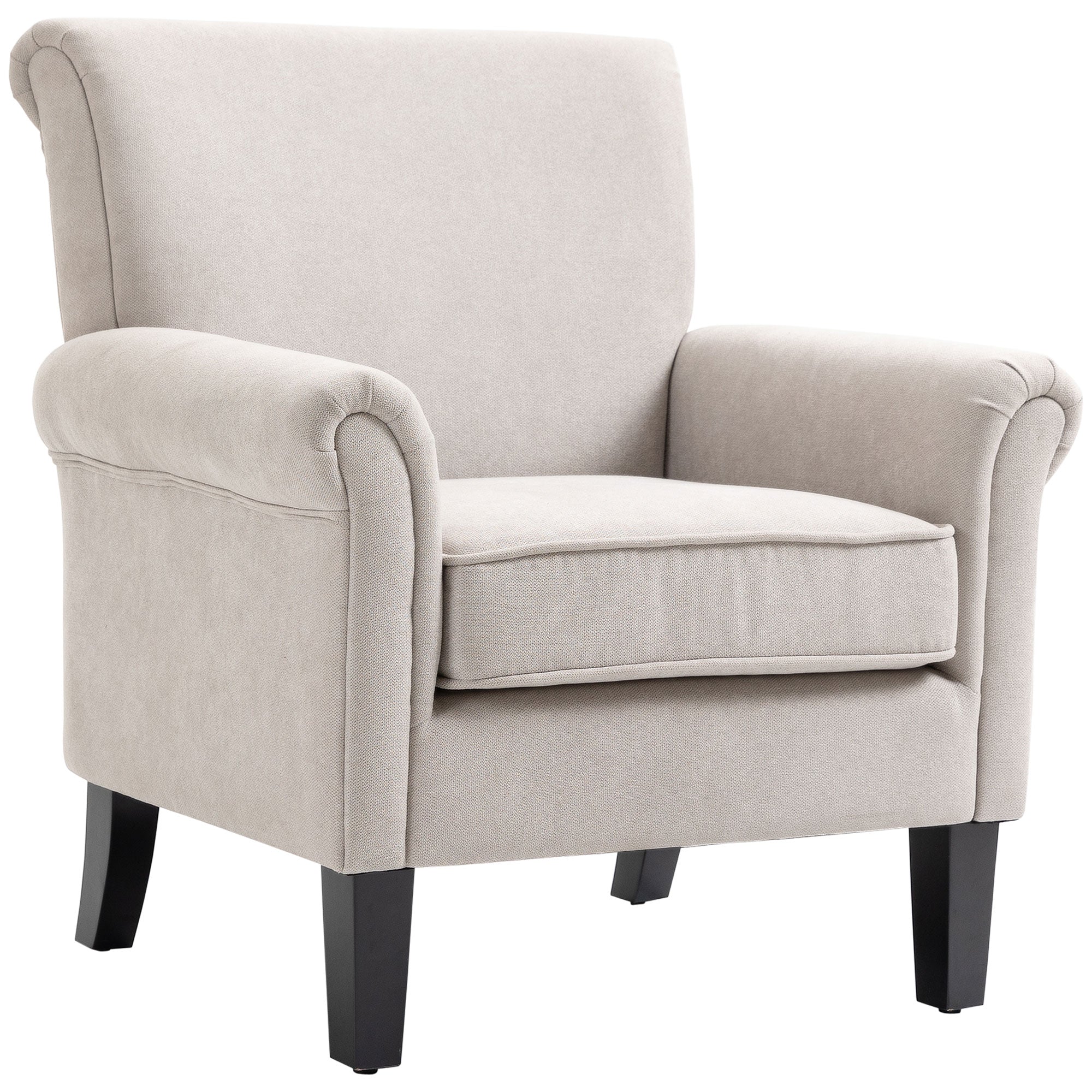 HOMCOM Modern Accent Chair, Upholstered Velvet Fabric Armchair with Rolled Armrest, Wingback Chair with Rubber Wood Legs and Thick Padding for Living Room, Grey