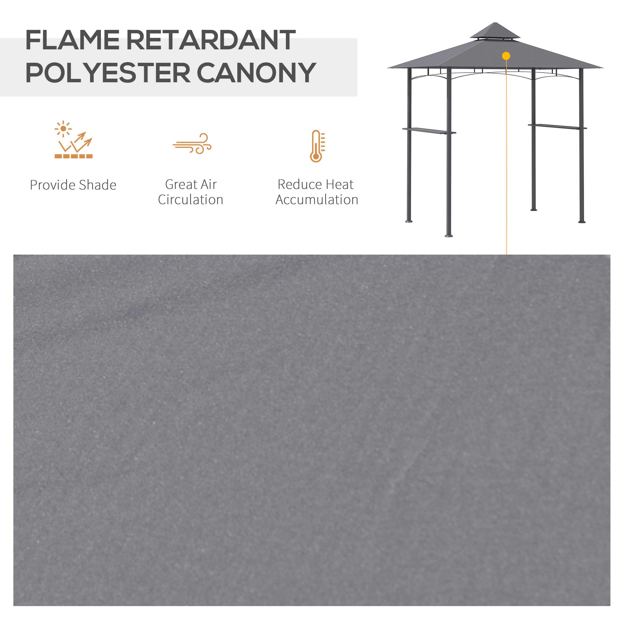Outsunny 8' x 5' BBQ Grill Gazebo Tent with Double Tiered Canopy for Outdoor Sun Shade, Grey