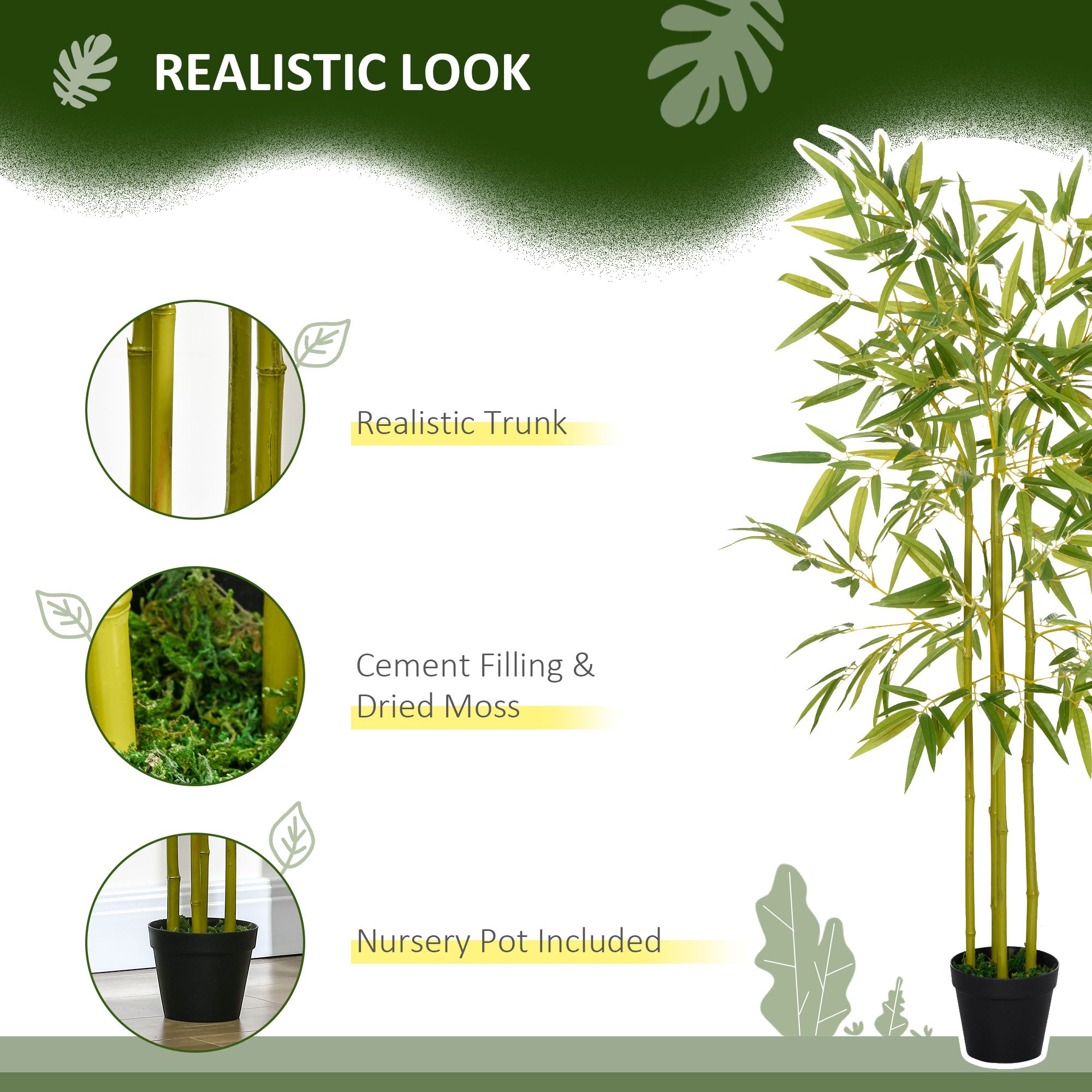 Outsunny 4FT Artificial Bamboo Tree, Faux Greenery Plant, Decorative Tree in Nursery Pot for Indoor Outdoor Décor