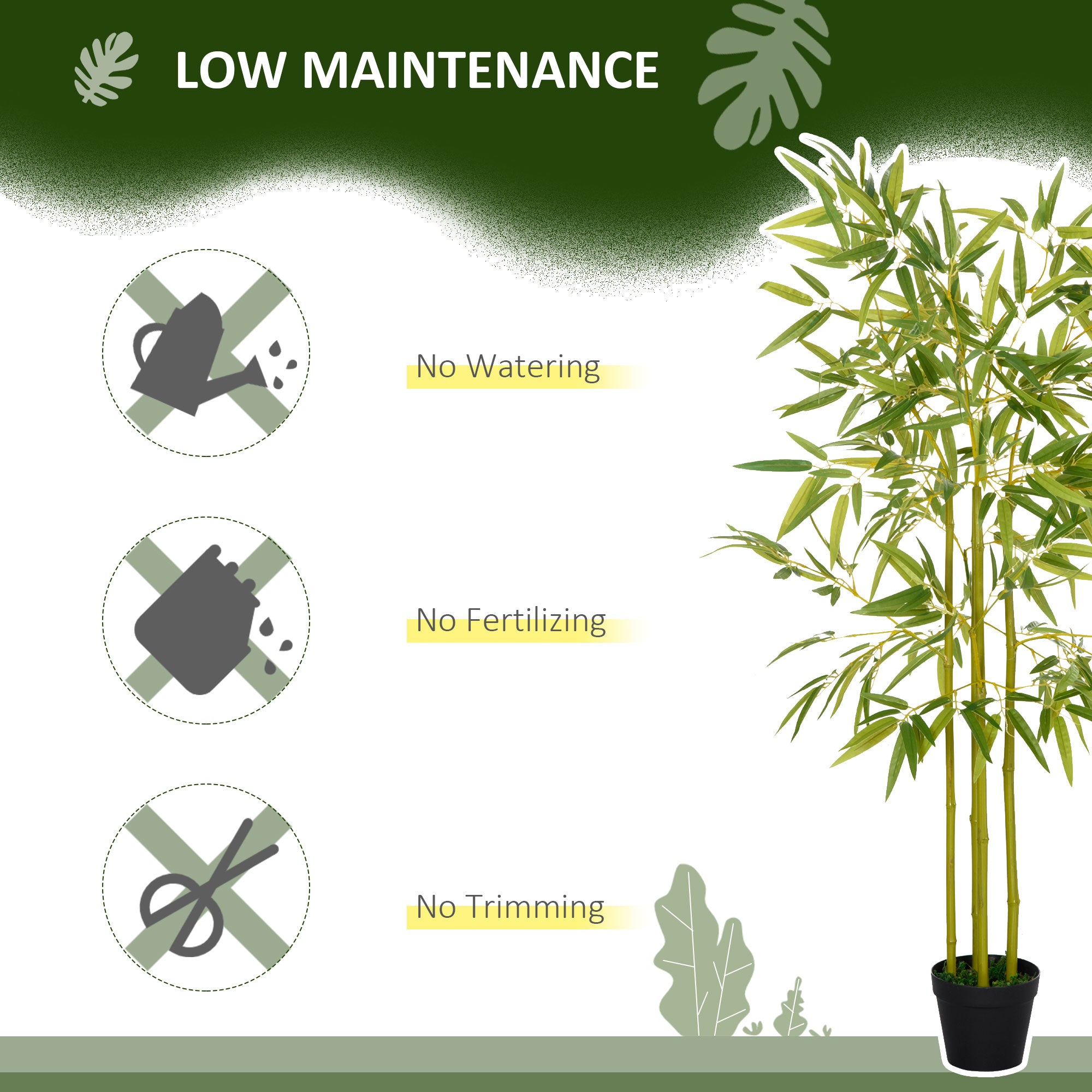Outsunny 4FT Artificial Bamboo Tree, Faux Greenery Plant, Decorative Tree in Nursery Pot for Indoor Outdoor Décor