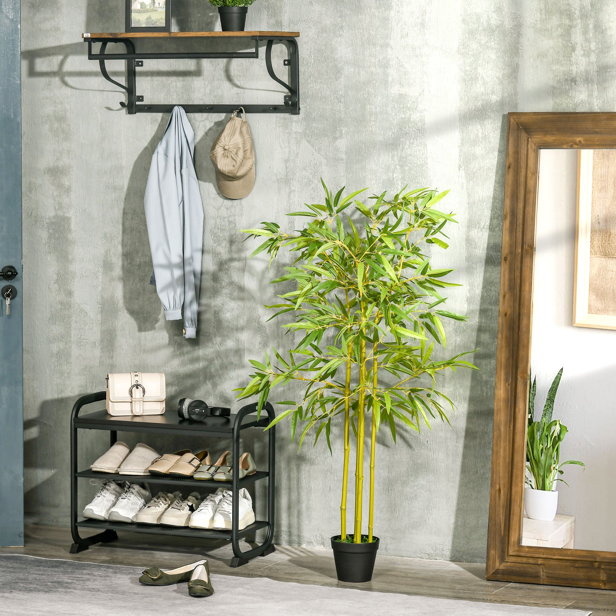 Outsunny 4FT Artificial Bamboo Tree, Faux Greenery Plant, Decorative Tree in Nursery Pot for Indoor Outdoor Décor