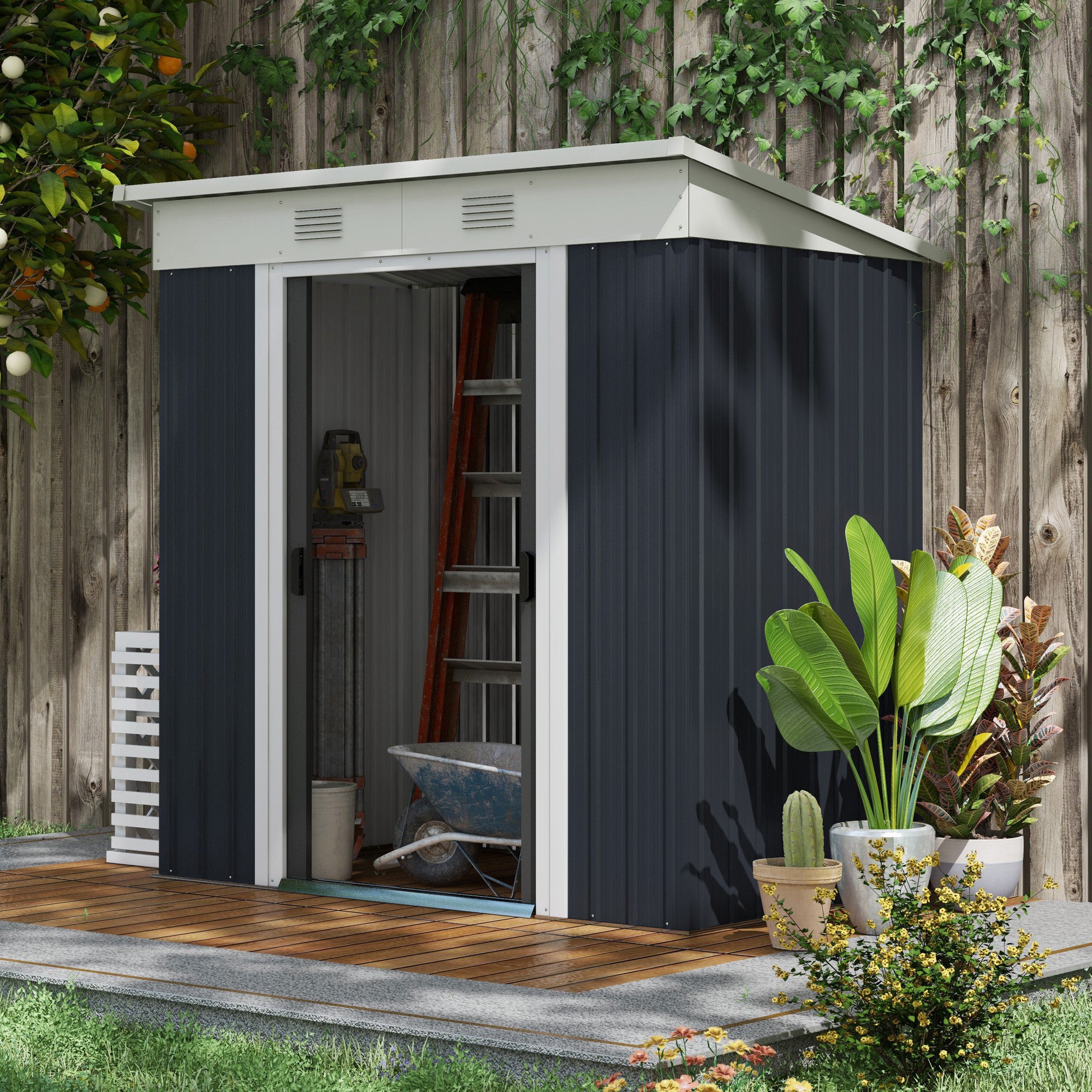 Outsunny 6' x 4' Outdoor Storage Shed, Metal Garden Tool Storage House Organizer with Lockable Sliding Doors and Vents for Backyard Patio Lawn, Charcoal Grey