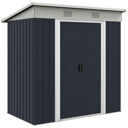 Outsunny 6' x 4' Outdoor Storage Shed, Metal Garden Tool Storage House Organizer with Lockable Sliding Doors and Vents for Backyard Patio Lawn, Charcoal Grey