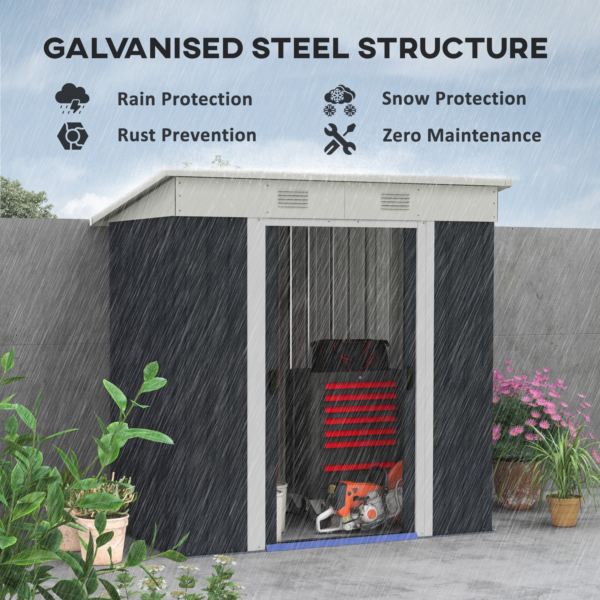 Outsunny 6' x 4' Outdoor Storage Shed, Metal Garden Tool Storage House Organizer with Lockable Sliding Doors and Vents for Backyard Patio Lawn, Charcoal Grey