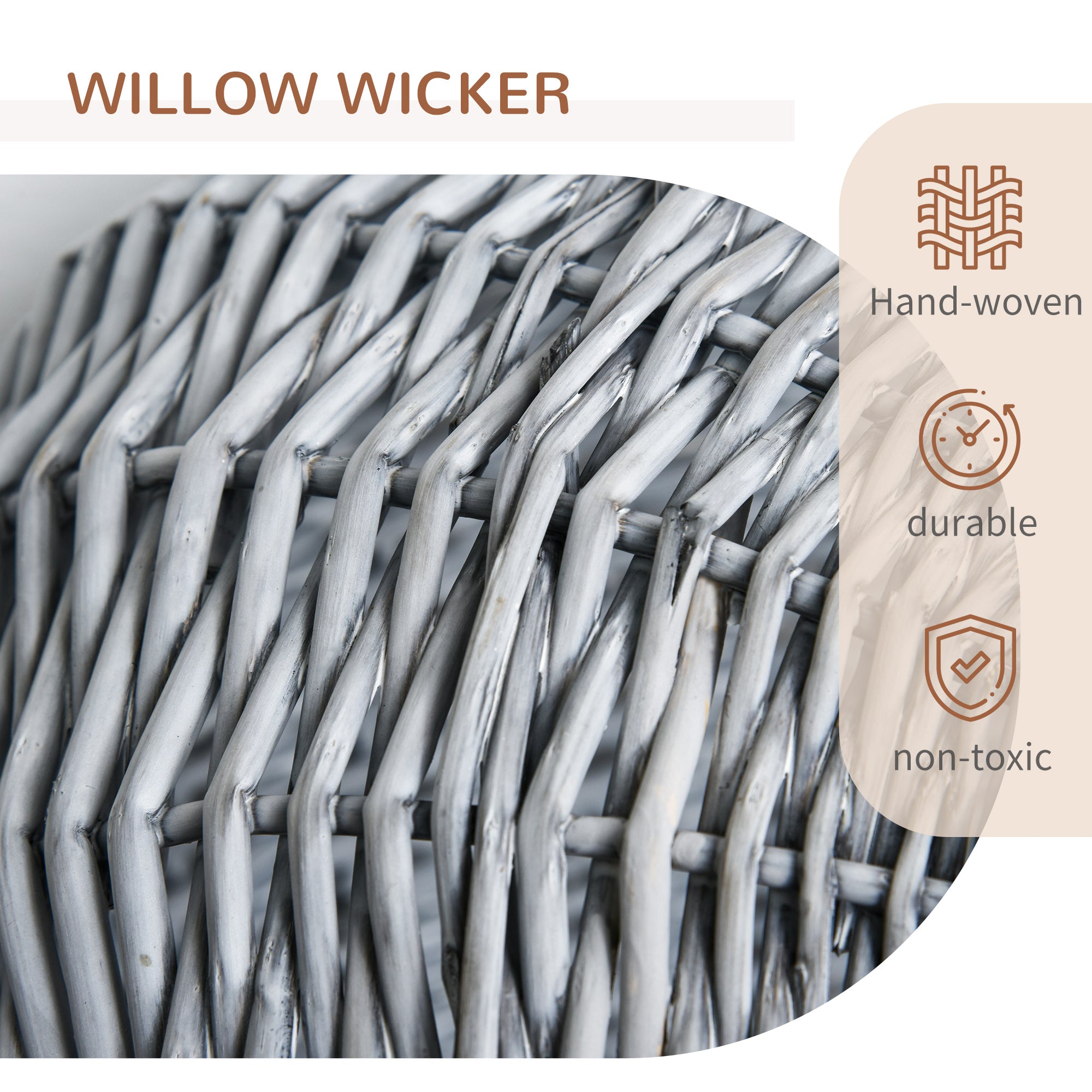 PawHut Wicker Pet Carrier Basket Cat Kitten Bed Portable Travel Cage  w/ Soft Cushion Handle  Grey 50 x 40 x 40 cm