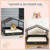 PawHut Elevated Rattan Dog House Outdoor with Canopy, Wicker Dog Bed with Water-Resistant Cushion, for Small and Medium Dogs Cream White