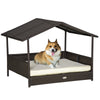 PawHut Elevated Rattan Dog House Outdoor with Canopy, Wicker Dog Bed with Water-Resistant Cushion, for Small and Medium Dogs Cream White