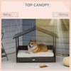 PawHut Elevated Rattan Dog House Outdoor with Canopy, Wicker Dog Bed with Water-Resistant Cushion, for Small and Medium Dogs Cream White
