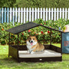 PawHut Elevated Rattan Dog House Outdoor with Canopy, Wicker Dog Bed with Water-Resistant Cushion, for Small and Medium Dogs Cream White