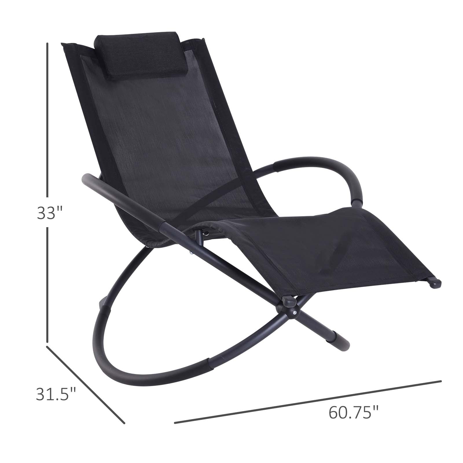 Outsunny Orbital Foldable Zero Gravity Lounger Seat Outdoor Patio Chaise Lounge Garden Rocking Chair w/ Pillow Black