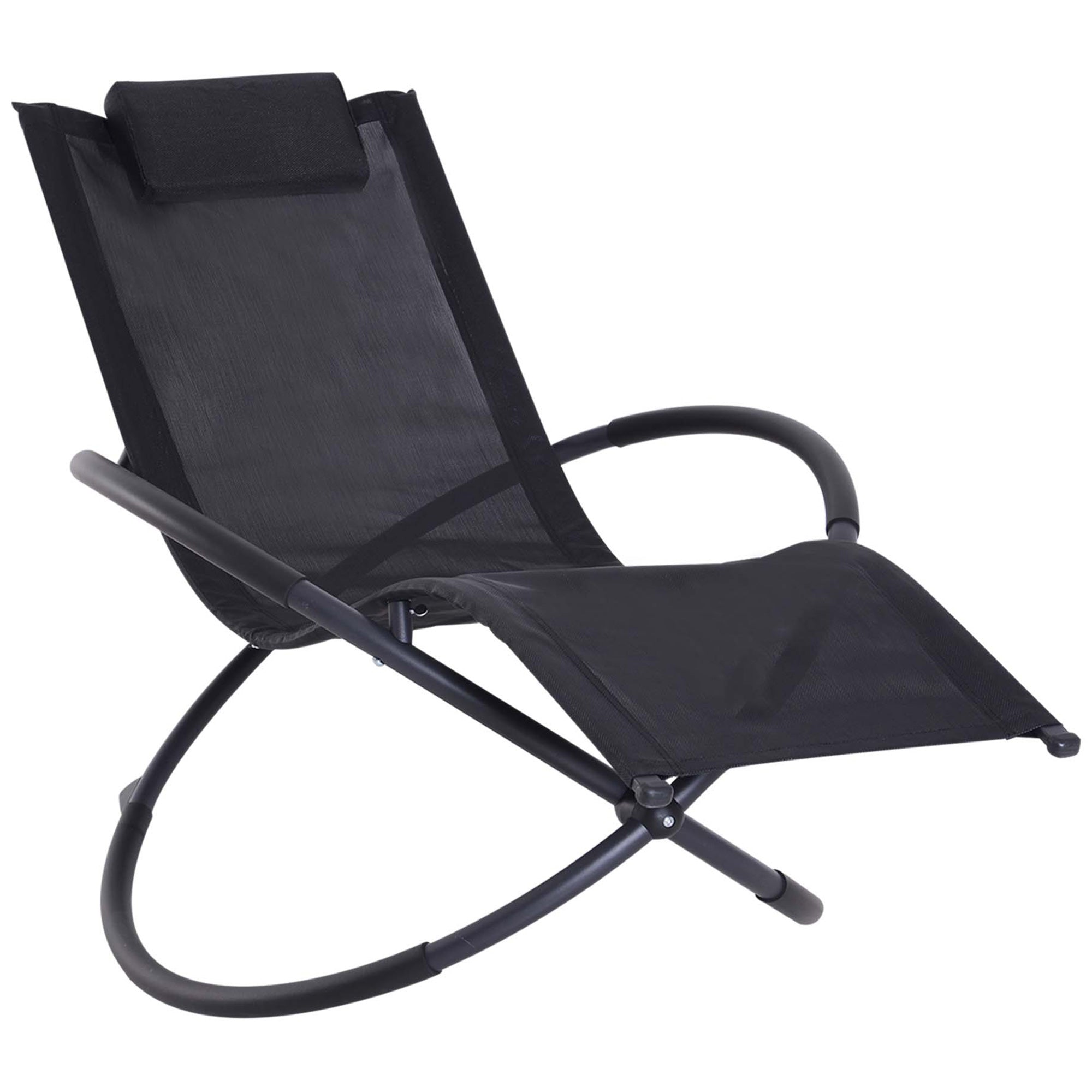 Outsunny Orbital Foldable Zero Gravity Lounger Seat Outdoor Patio Chaise Lounge Garden Rocking Chair w/ Pillow Black