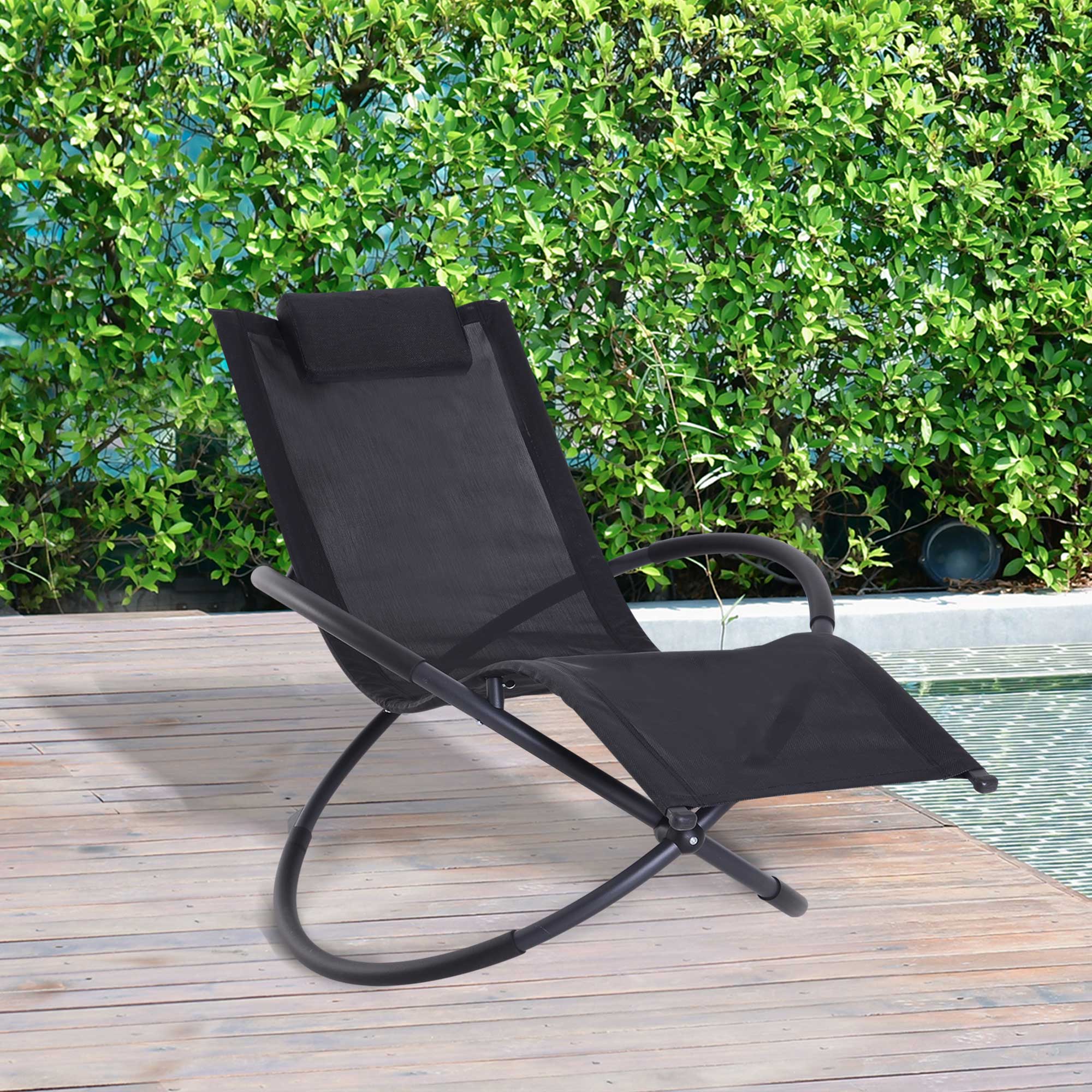 Outsunny Orbital Foldable Zero Gravity Lounger Seat Outdoor Patio Chaise Lounge Garden Rocking Chair w/ Pillow Black