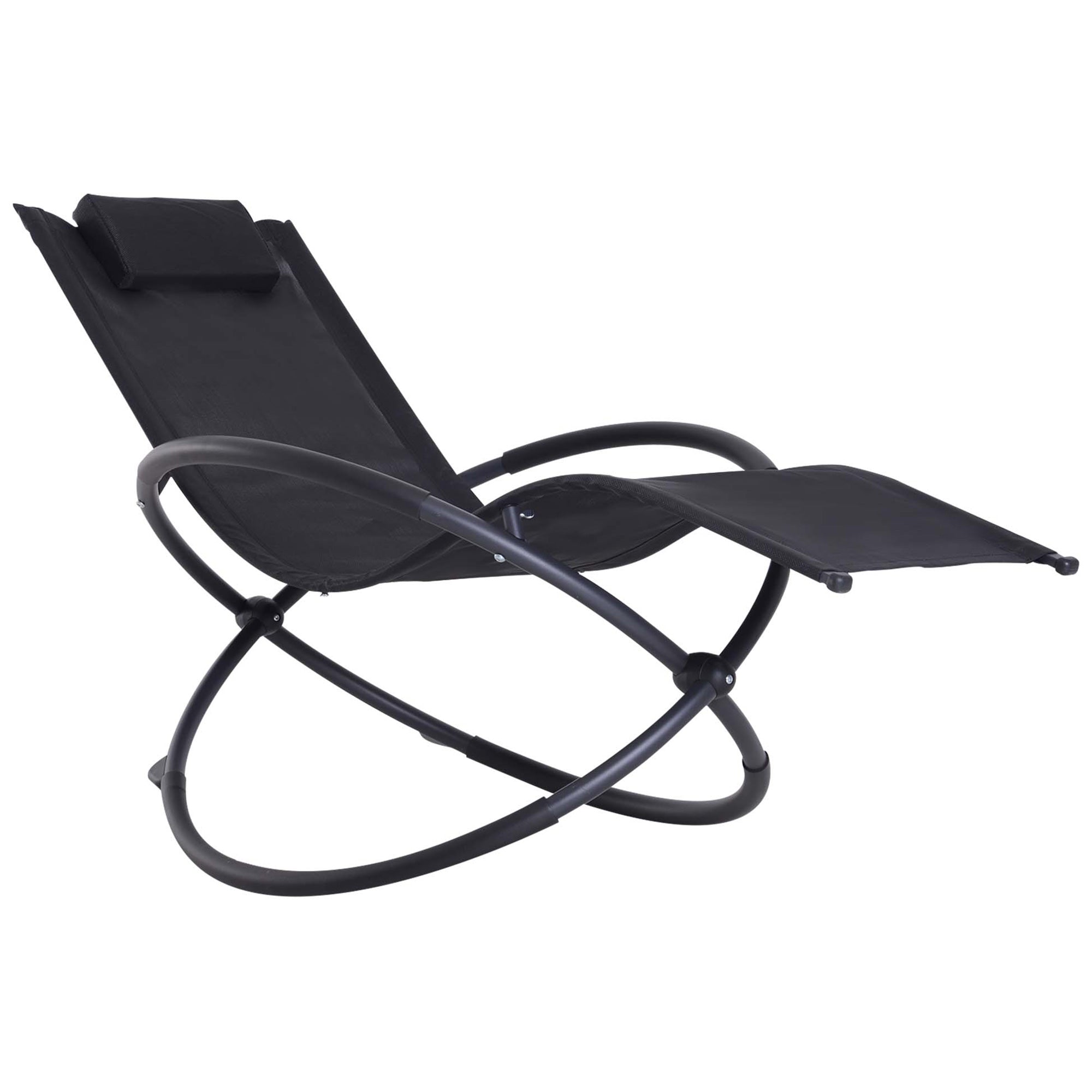 Outsunny Orbital Foldable Zero Gravity Lounger Seat Outdoor Patio Chaise Lounge Garden Rocking Chair w/ Pillow Black