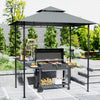 Outsunny 8' x 5' Grill Gazebo with LED Lights, Double Tiered Outdoor BBQ Gazebo Canopy with 2 Side Shelves, Storage Basket and Hooks for Patio, Garden, Backyard, Dark Grey