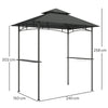 Outsunny 2.4 x 1.5 m (8' x 5') Grill Gazebo Canopy with LED Lights, Double Tiered Outdoor BBQ Gazebo Shelter with 2 Side Shelves, Storage Basket and Hooks for Garden, Barbecue, Picnic, Dark Grey