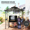 Outsunny 8' x 5' Grill Gazebo with LED Lights, Double Tiered Outdoor BBQ Gazebo Canopy with 2 Side Shelves, Storage Basket and Hooks for Patio, Garden, Backyard, Dark Grey