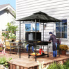 Outsunny 8' x 5' Grill Gazebo with LED Lights, Double Tiered Outdoor BBQ Gazebo Canopy with 2 Side Shelves, Storage Basket and Hooks for Patio, Garden, Backyard, Dark Grey