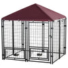 PawHut Outdoor Dog Kennel, Run, Large Wire Steel Fence, Lockable Pet Playpen Enclosure, with Water-, UV-Resistant Canopy Top, Door, Rotating Bowl Holders, 4.6ft x 4.6ft x 5ft