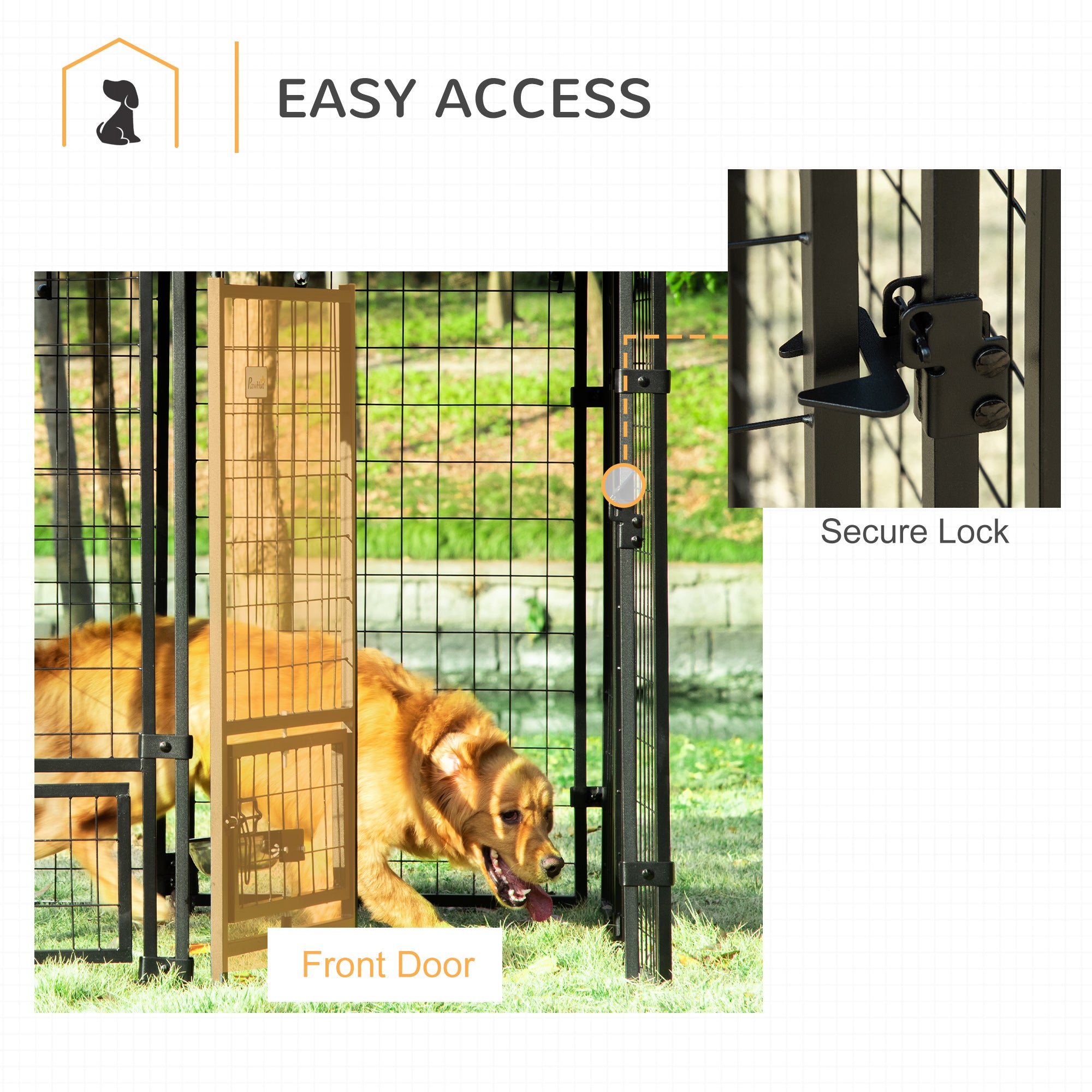 PawHut Outdoor Dog Kennel, Run, Large Wire Steel Fence, Lockable Pet Playpen Enclosure, with Water-, UV-Resistant Canopy Top, Door, Rotating Bowl Holders, 4.6ft x 4.6ft x 5ft