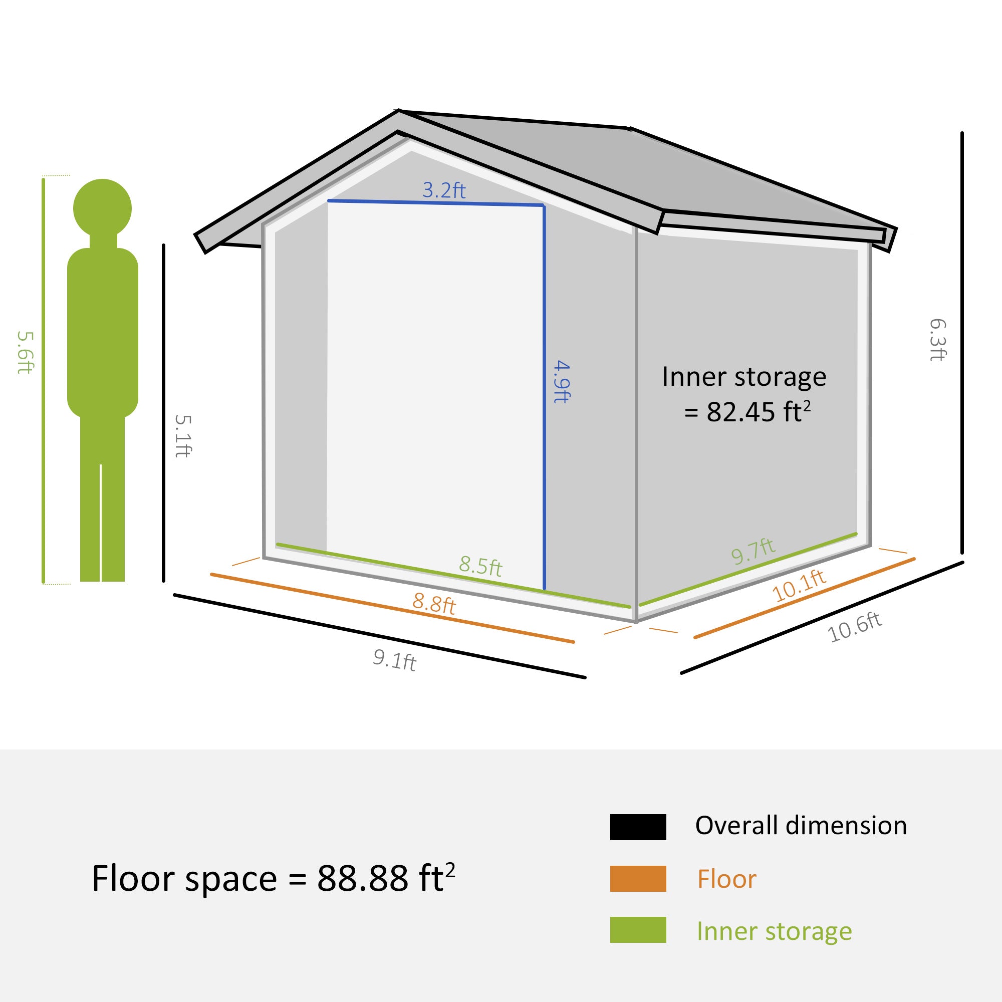 Outsunny 9' x 11' Garden Storage Shed with Foundation Kit, Metal Tool Storage House with Double Doors for Outdoor Patio Yard, Dark Grey