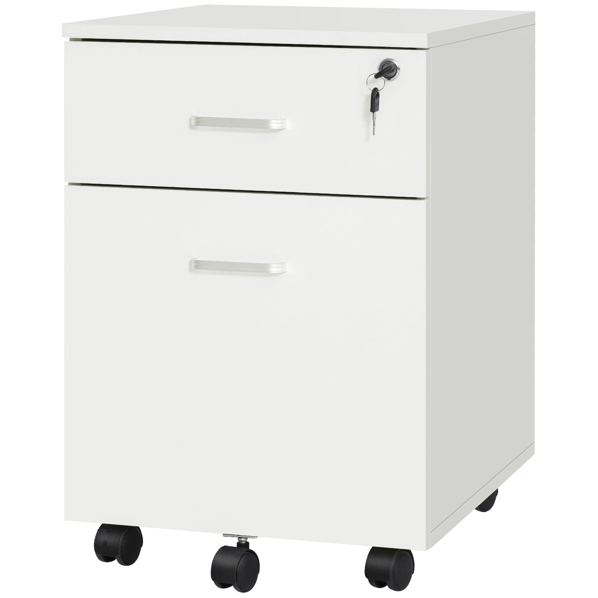 Vinsetto 2 Drawer File Cabinet with Lock and Keys, Mobile Vertical Filing Cabinet with Wheels and Drawers, Home Office Cabinet, White