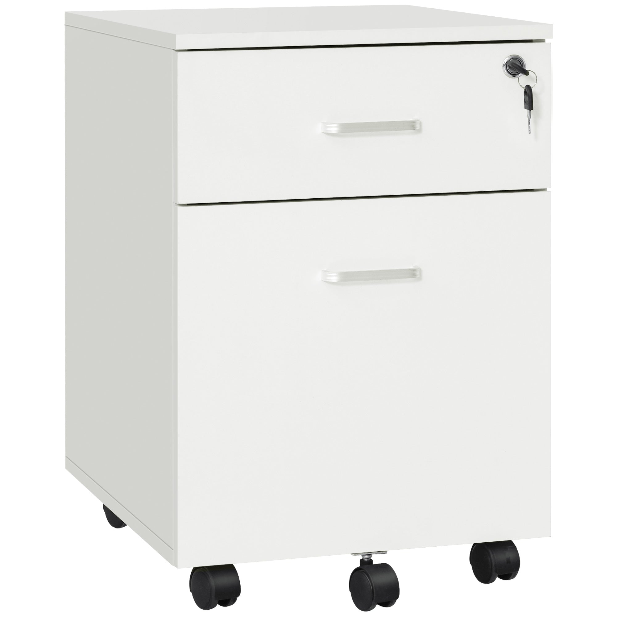 Vinsetto 2 Drawer File Cabinet with Lock and Keys, Mobile Vertical Filing Cabinet with Wheels and Drawers, Home Office Cabinet, White