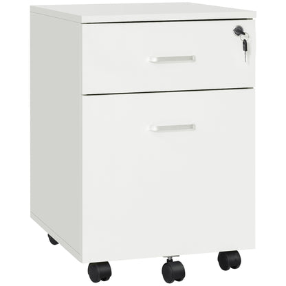 Vinsetto 2 Drawer File Cabinet with Lock and Keys, Mobile Vertical Filing Cabinet with Wheels and Drawers, Home Office Cabinet, White