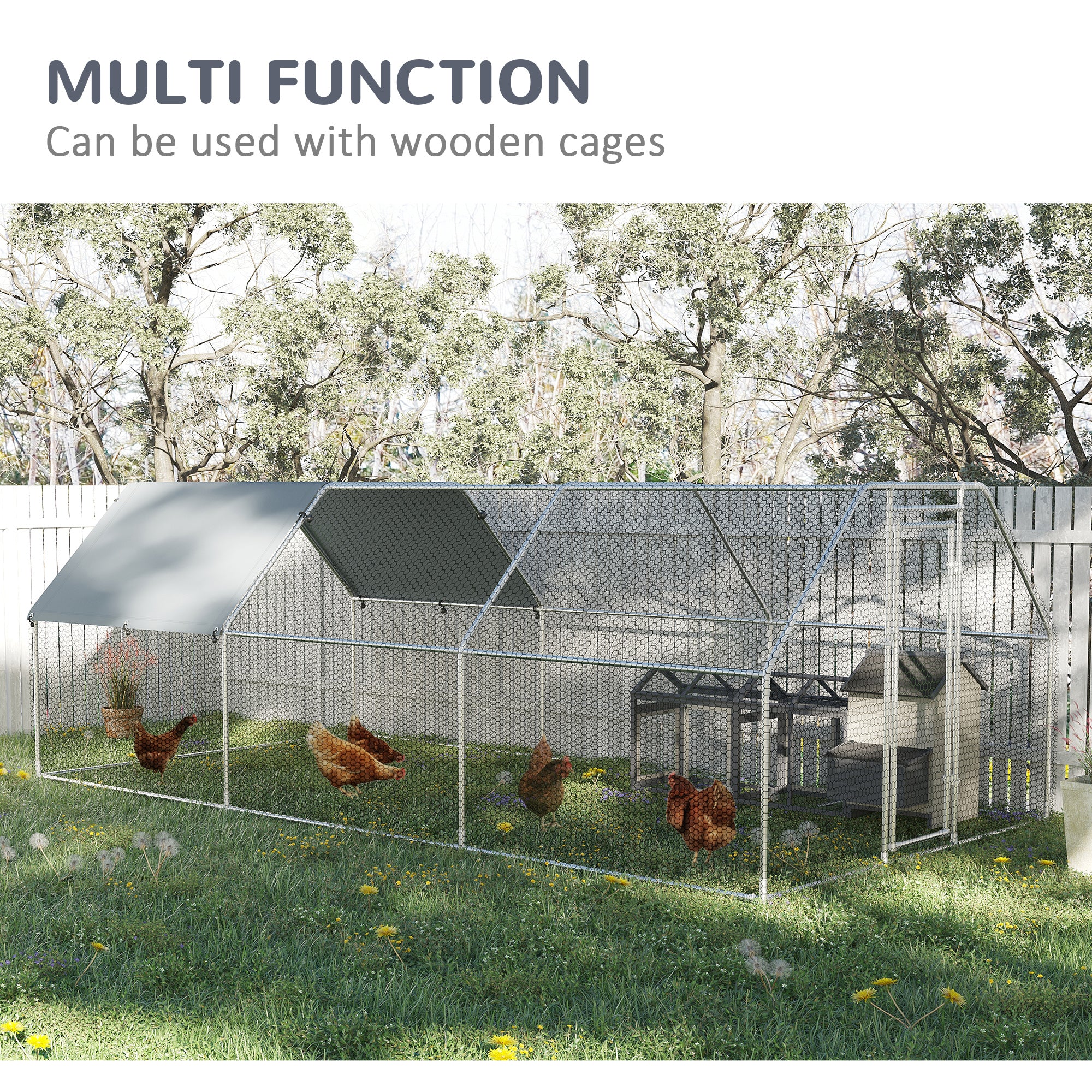 PawHut 9.2' x 18.7' Metal Chicken Coop, Galvanized Walk-in Hen House, Poultry Cage Outdoor Backyard with Waterproof UV-Protection Cover for Rabbits, Ducks