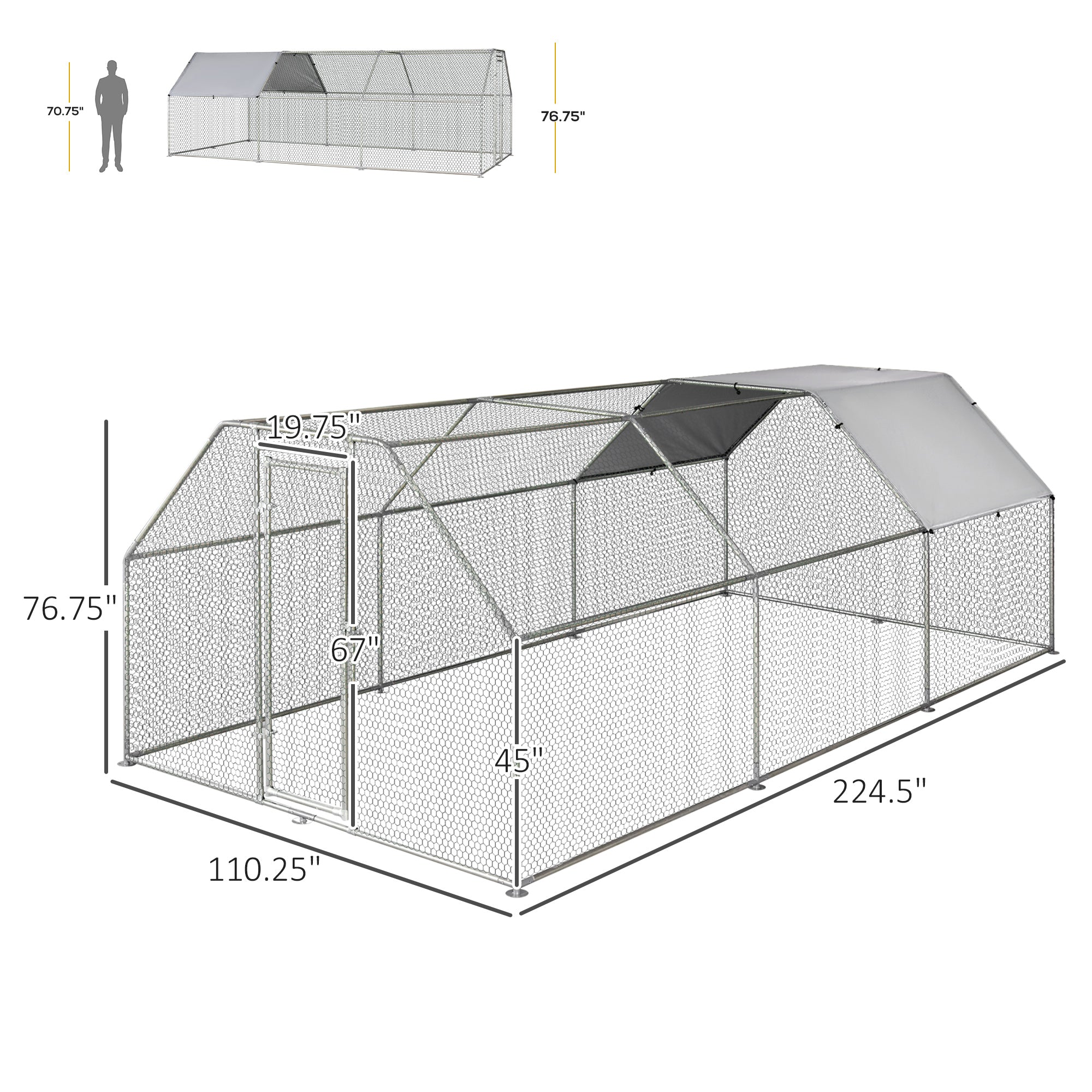 PawHut 9.2' x 18.7' Metal Chicken Coop, Galvanized Walk-in Hen House, Poultry Cage Outdoor Backyard with Waterproof UV-Protection Cover for Rabbits, Ducks