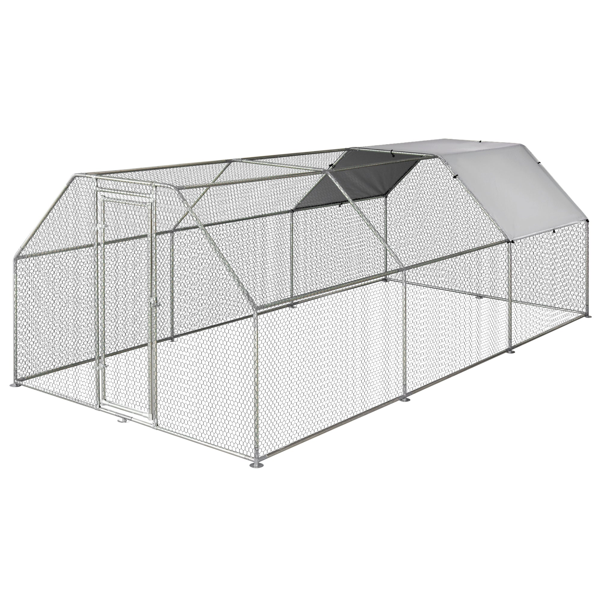PawHut 9.2' x 18.7' Metal Chicken Coop, Galvanized Walk-in Hen House, Poultry Cage Outdoor Backyard with Waterproof UV-Protection Cover for Rabbits, Ducks