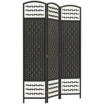 HOMCOM 3 Panel Room Divider, 5.6 ft Tall Folding Privacy Screen, Wave Fiber Freestanding Partition Wall Divider for Home Office, Black