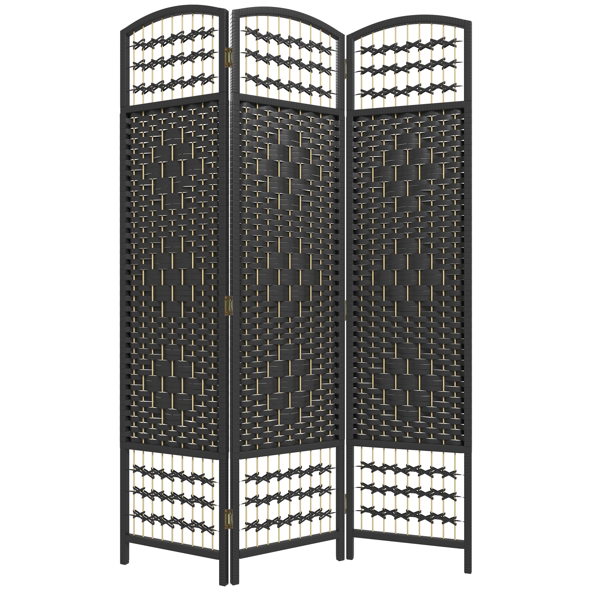 HOMCOM 3 Panel Room Divider, 5.6 ft Tall Folding Privacy Screen, Wave Fiber Freestanding Partition Wall Divider for Home Office, Black