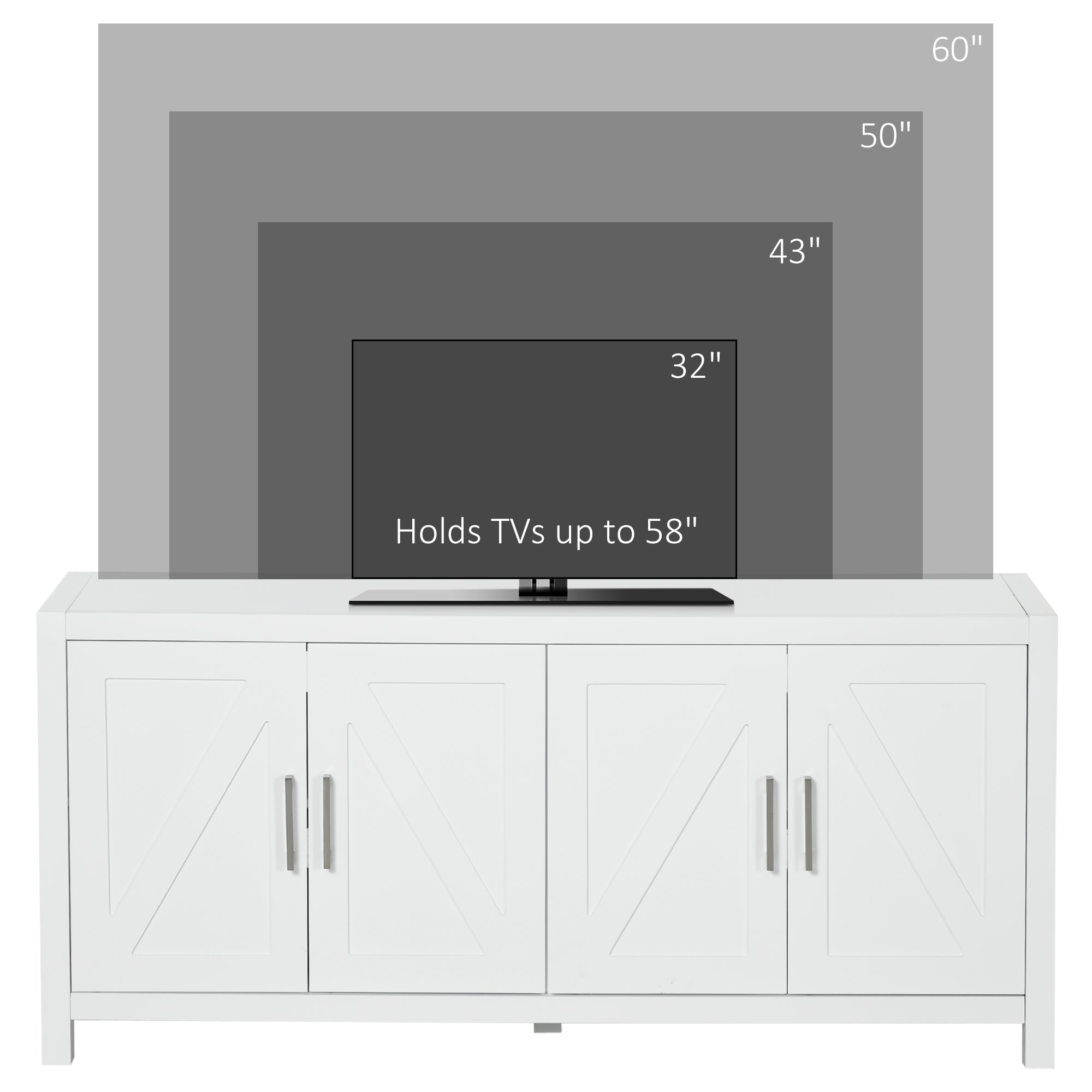 HOMCOM Farmhouse Kitchen Sideboard, Buffet Cabinet with 2 Barn Style Door Cupboards, TV Cabinet Stand for TVs up to 65" with 4 Cable Holes for Living Room, White