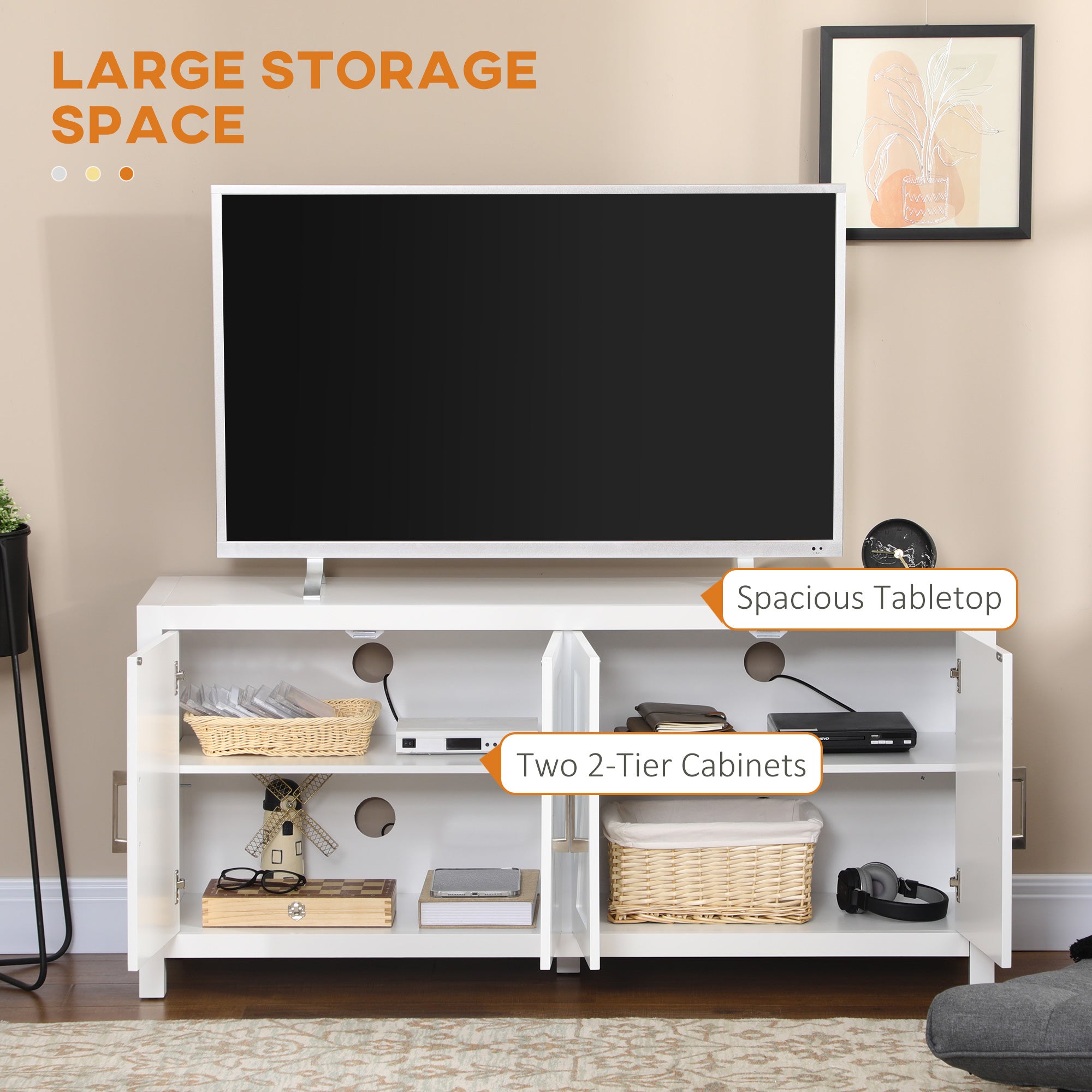 HOMCOM Farmhouse Kitchen Sideboard, Buffet Cabinet with 2 Barn Style Door Cupboards, TV Cabinet Stand for TVs up to 65