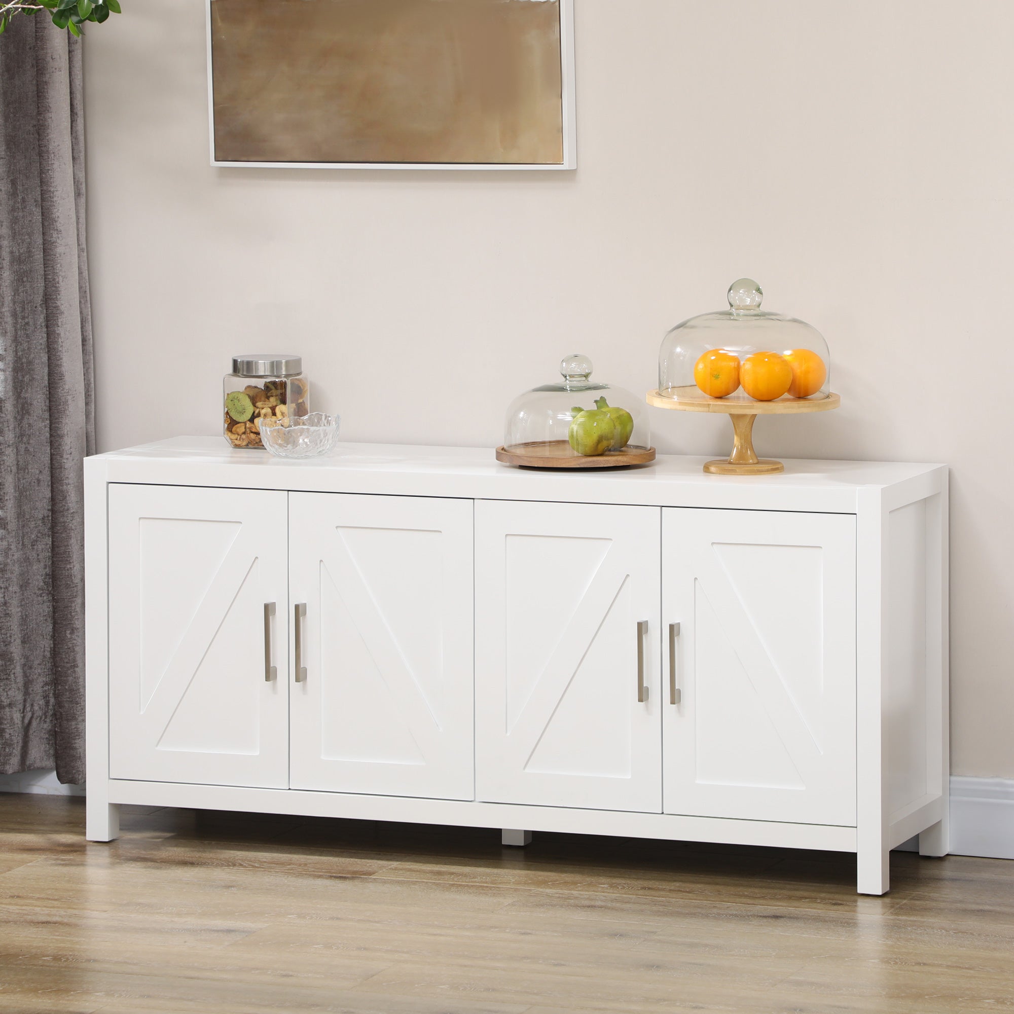 HOMCOM Farmhouse Kitchen Sideboard, Buffet Cabinet with 2 Barn Style Door Cupboards, TV Cabinet Stand for TVs up to 65