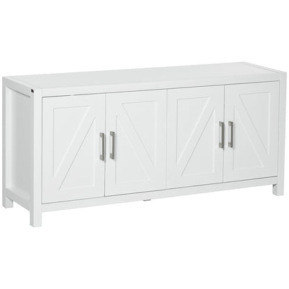 HOMCOM Farmhouse Kitchen Sideboard, Buffet Cabinet with 2 Barn Style Door Cupboards, TV Cabinet Stand for TVs up to 65" with 4 Cable Holes for Living Room, White