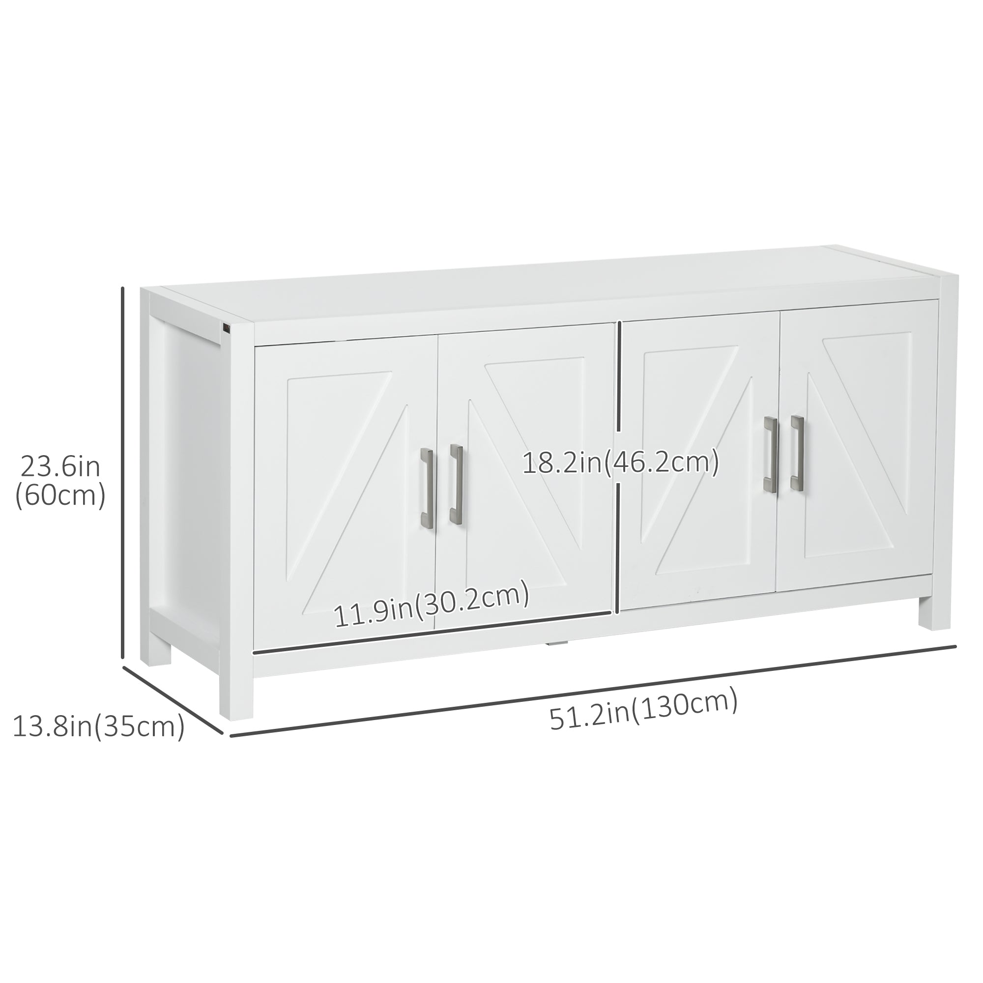 HOMCOM Farmhouse Kitchen Sideboard, Buffet Cabinet with 2 Barn Style Door Cupboards, TV Cabinet Stand for TVs up to 65