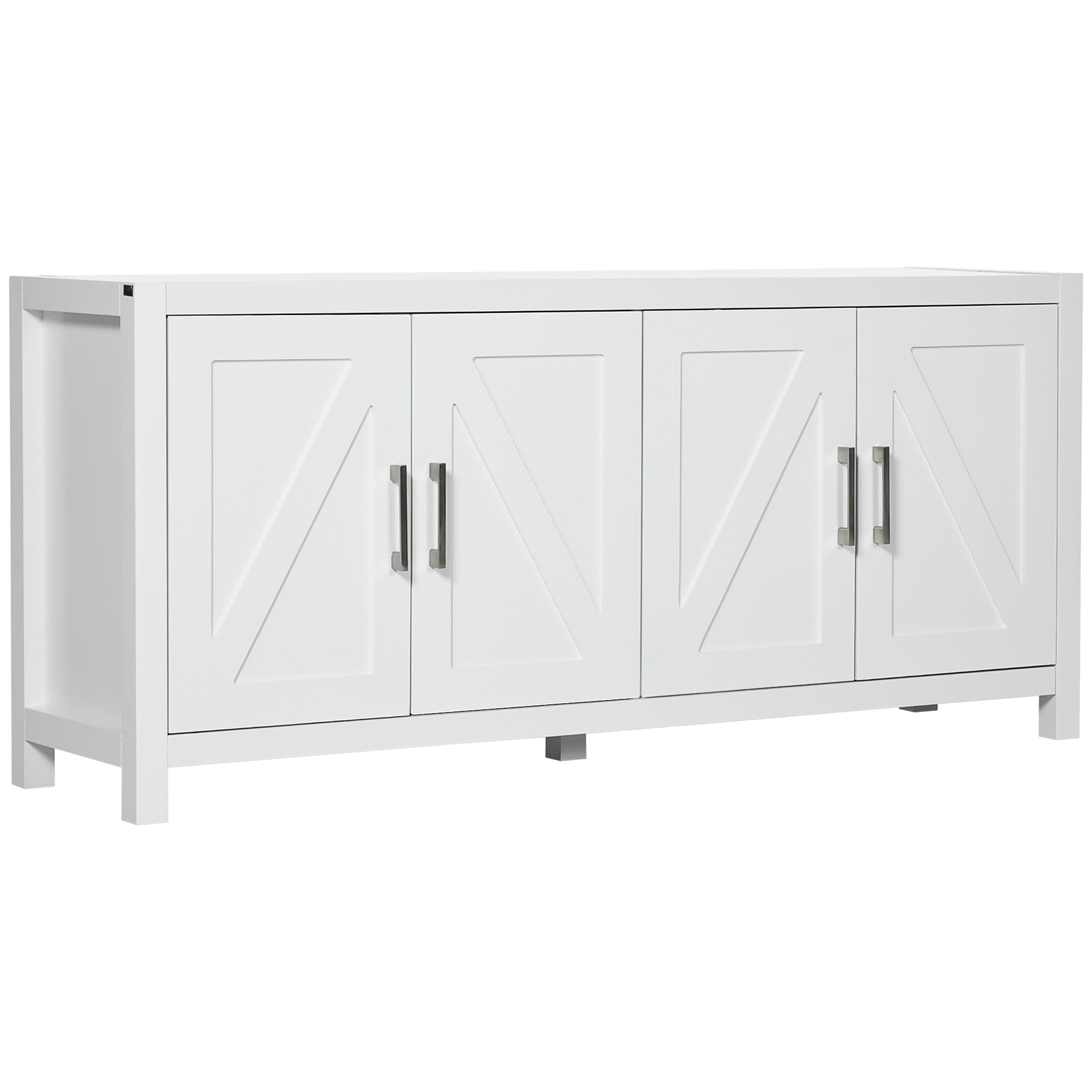 HOMCOM Farmhouse Kitchen Sideboard, Buffet Cabinet with 2 Barn Style Door Cupboards, TV Cabinet Stand for TVs up to 65" with 4 Cable Holes for Living Room, White