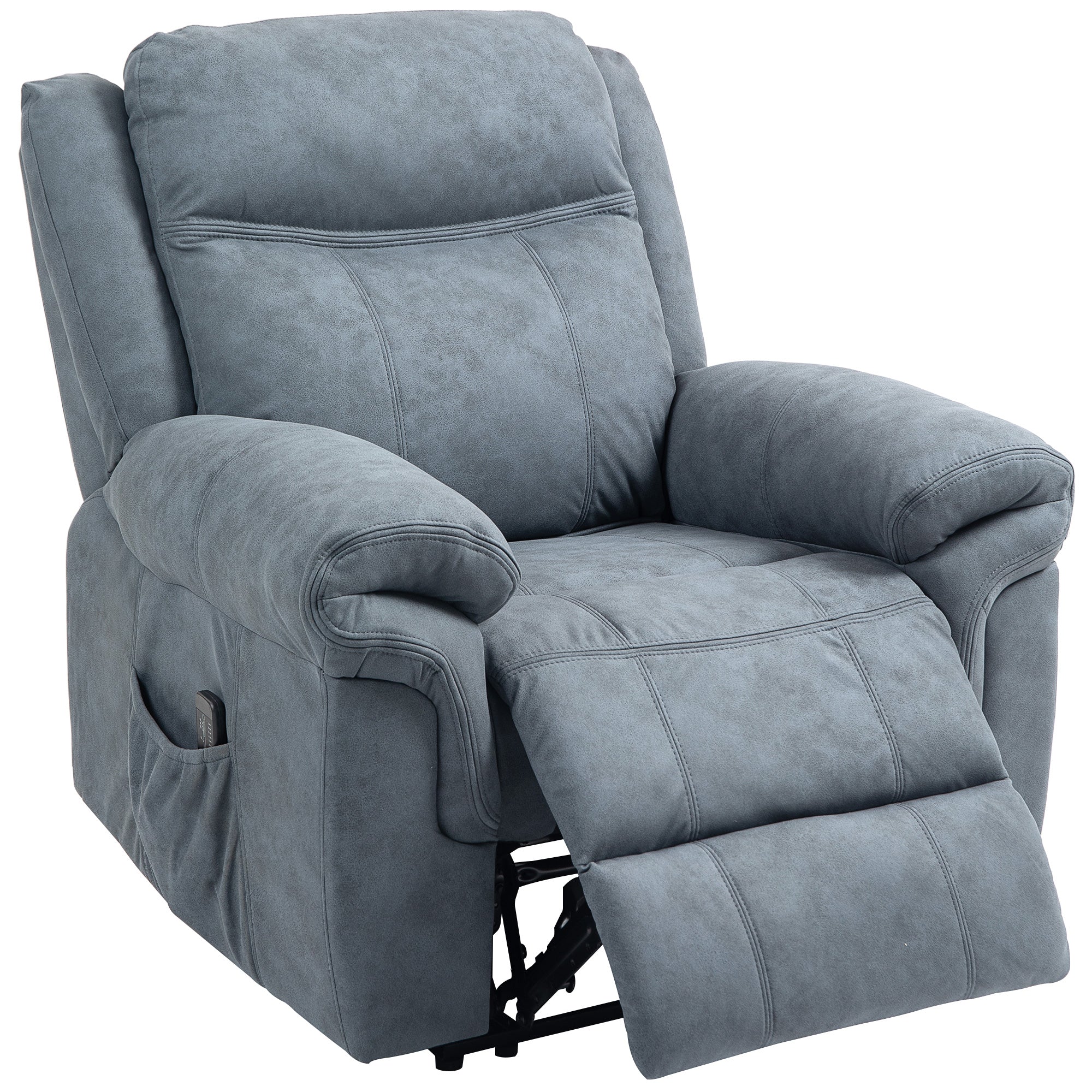 HOMCOM Vibration Massage Recliner Chair, Manual Microfibre Reclining Chair for Living Room with Side Pockets, Footrest, Remote, Easy Assembly, Blue