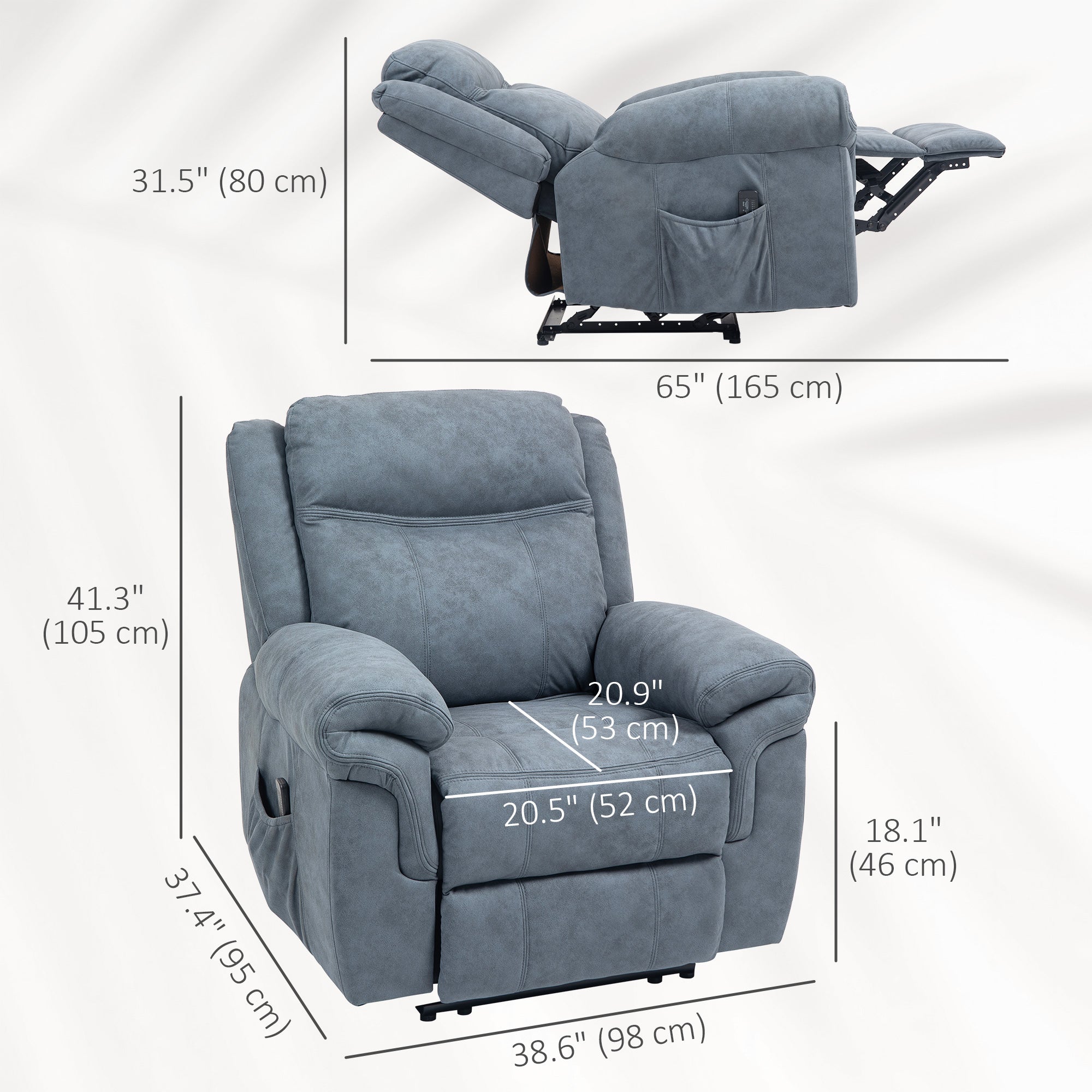 HOMCOM Vibration Massage Recliner Chair, Manual Microfibre Reclining Chair for Living Room with Side Pockets, Footrest, Remote, Easy Assembly, Blue