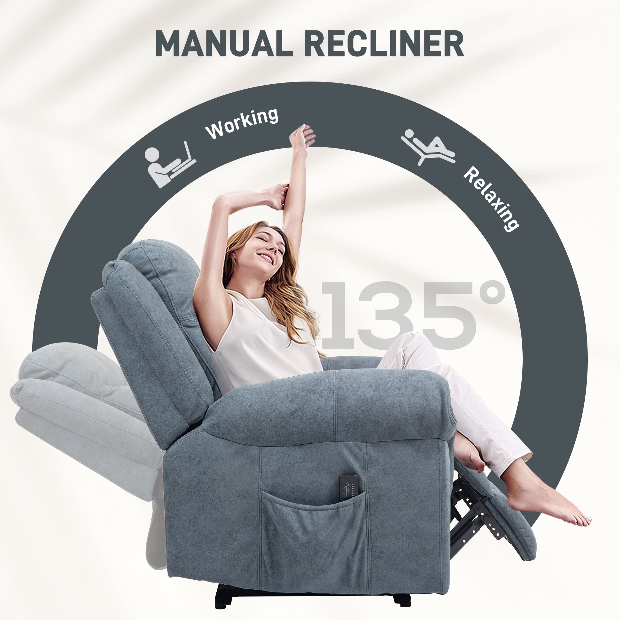HOMCOM Vibration Massage Recliner Chair, Manual Microfibre Reclining Chair for Living Room with Side Pockets, Footrest, Remote, Easy Assembly, Blue