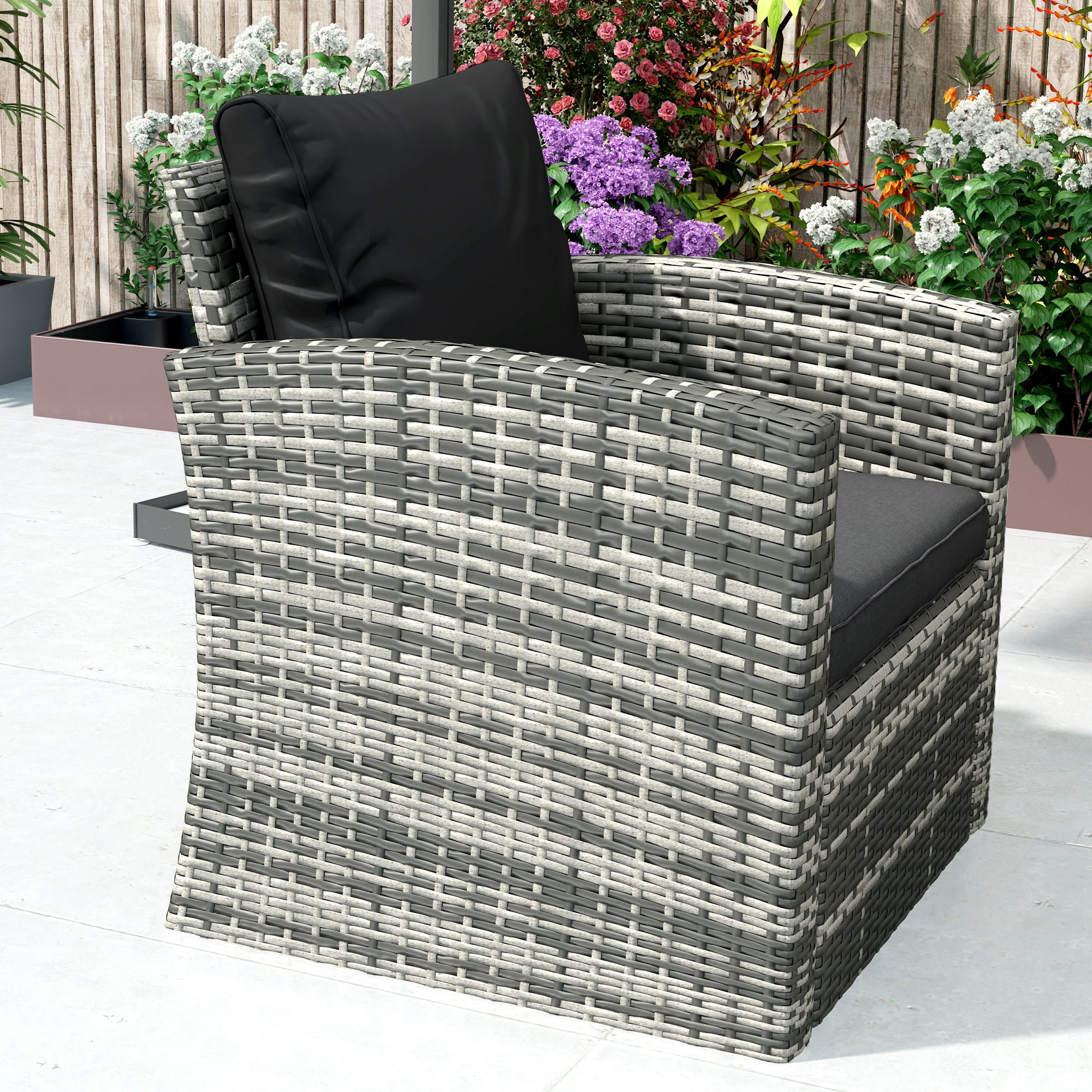 Outsunny 6 Pieces Wicker Patio Furniture Set with Cushions, 7-Seater Rattan Patio Sofa Set with Storage Coffee Table & Side Table, Sectional Outdoor Furniture Set, Black