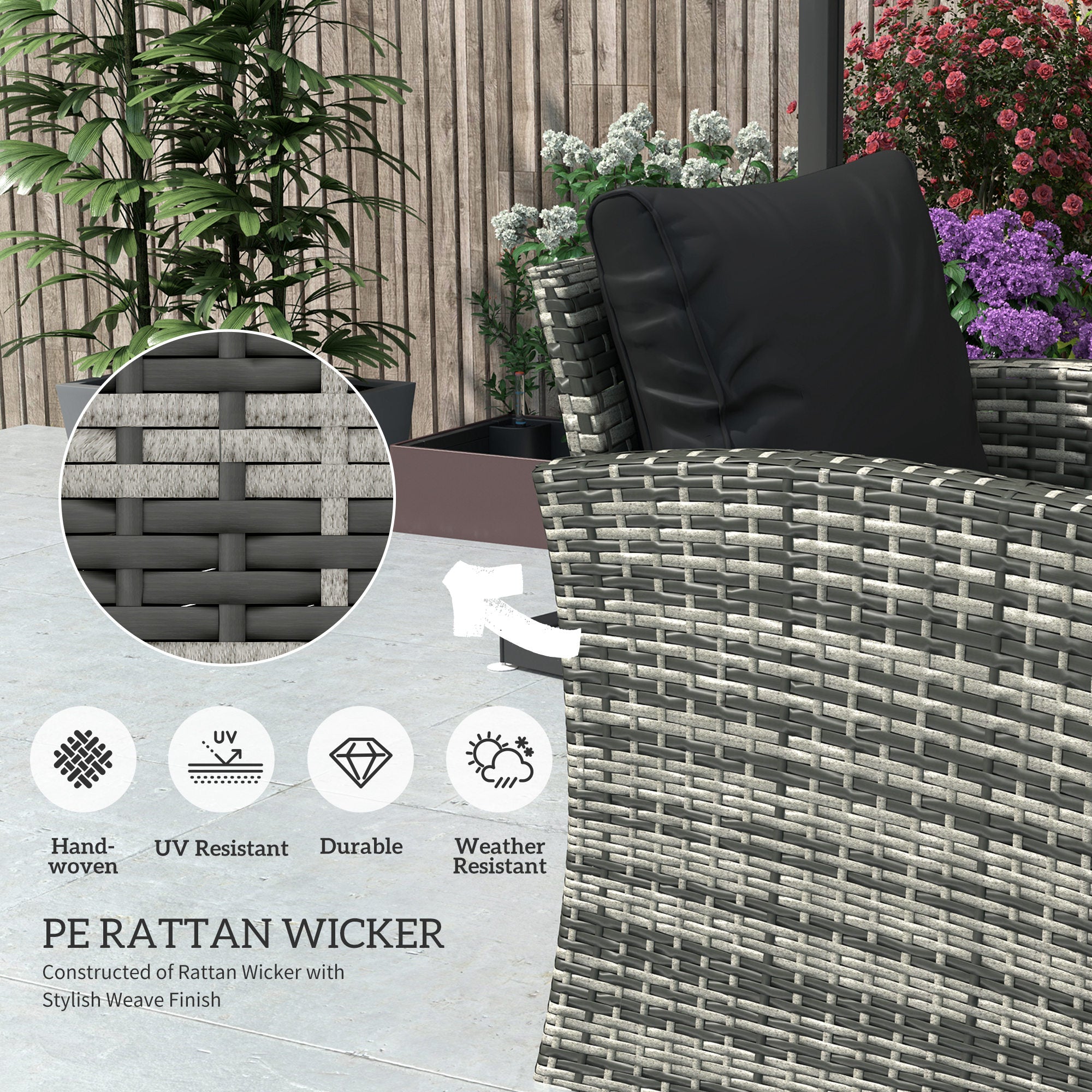 Outsunny 6 Pieces Wicker Patio Furniture Set with Cushions, 7-Seater Rattan Patio Sofa Set with Storage Coffee Table & Side Table, Sectional Outdoor Furniture Set, Black