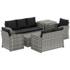 Outsunny 6 Pieces Wicker Patio Furniture Set with Cushions, 7-Seater Rattan Patio Sofa Set with Storage Coffee Table & Side Table, Sectional Outdoor Furniture Set, Black