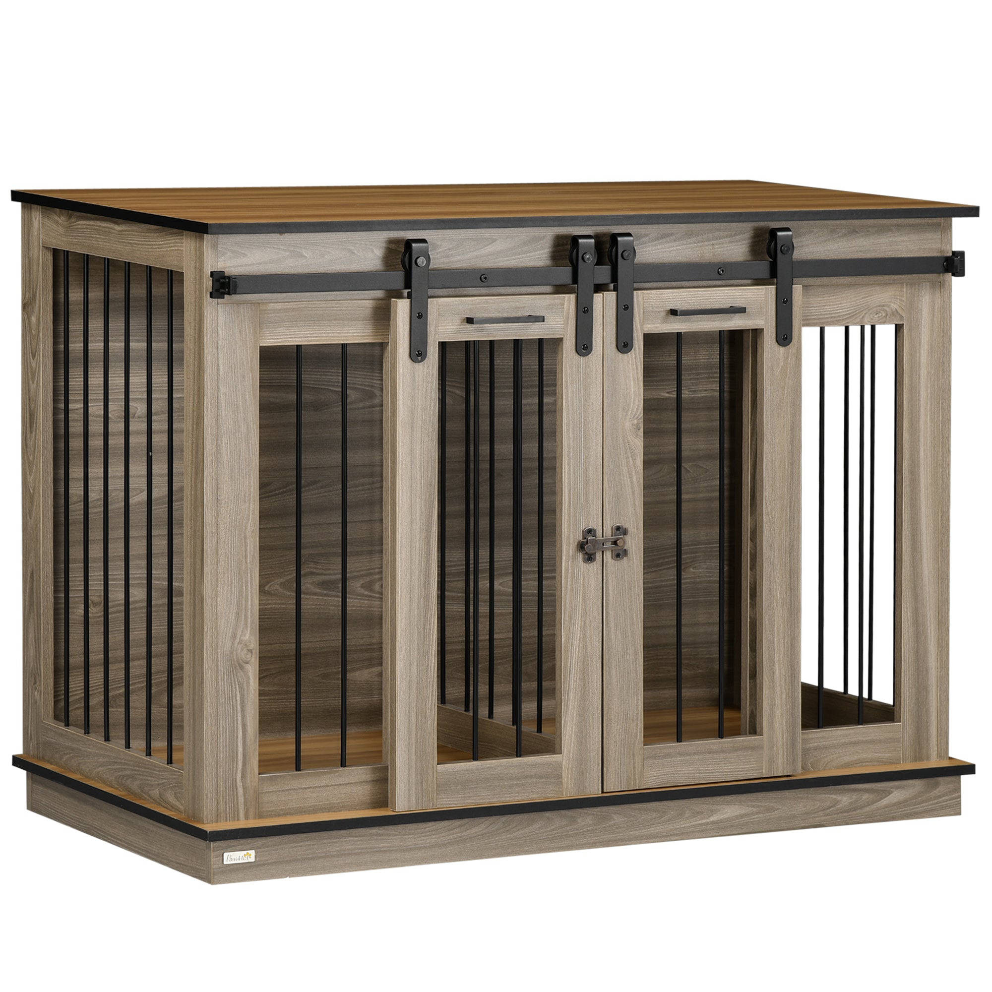 PawHut Dog Crate Furniture for Large Dog, Double Dog Cage for Small Dogs with Divider, Sliding Doors - Oak Tone