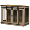 PawHut 47in Dog Crate Furniture with Divider Panel, Wooden Dog Kennel TV Stand for Large Dogs, Pet House Side Table for 2 Small Dogs with Two Rooms Design, 2 Sliding Doors, Oak