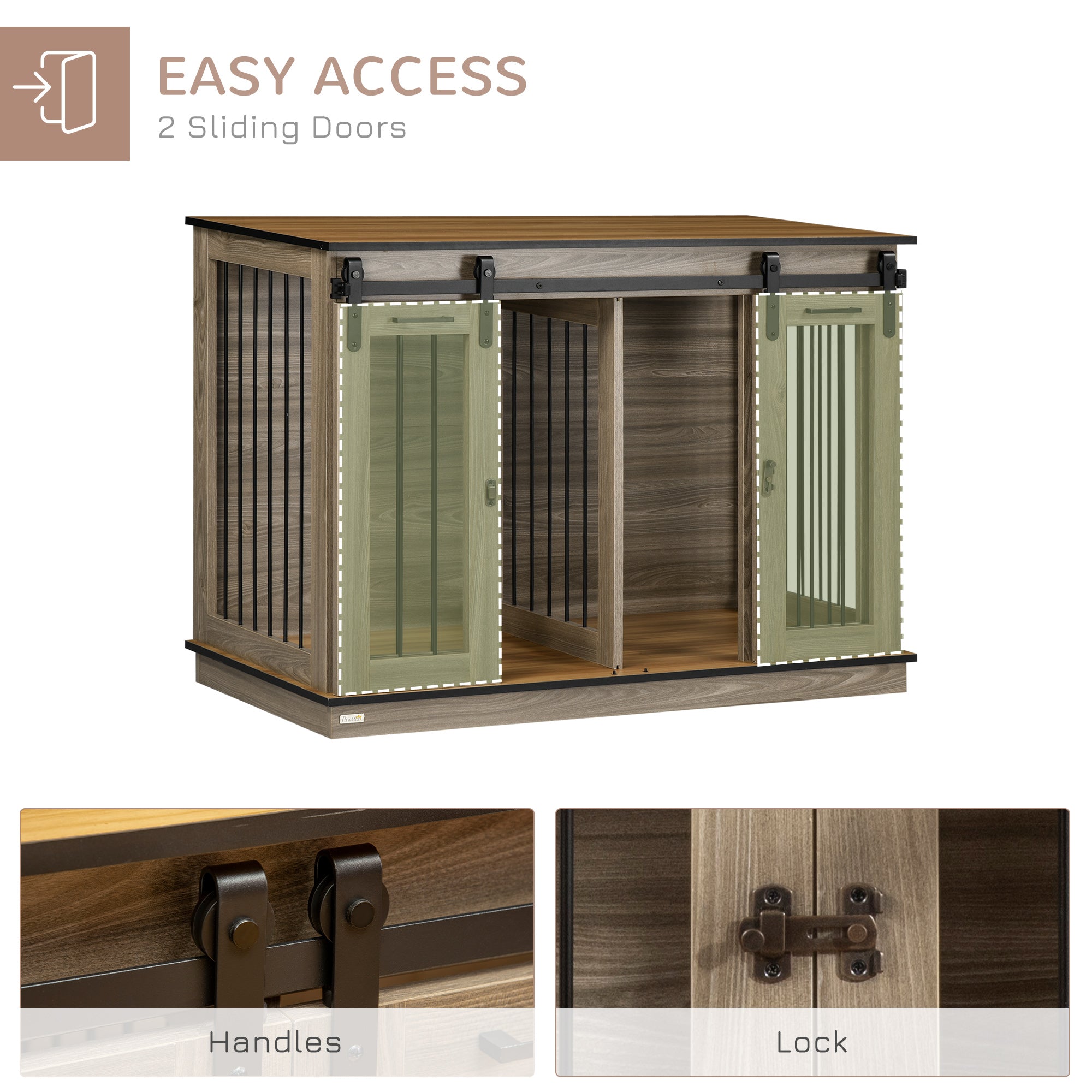 PawHut 47in Dog Crate Furniture with Divider Panel, Wooden Dog Kennel TV Stand for Large Dogs, Pet House Side Table for 2 Small Dogs with Two Rooms Design, 2 Sliding Doors, Oak