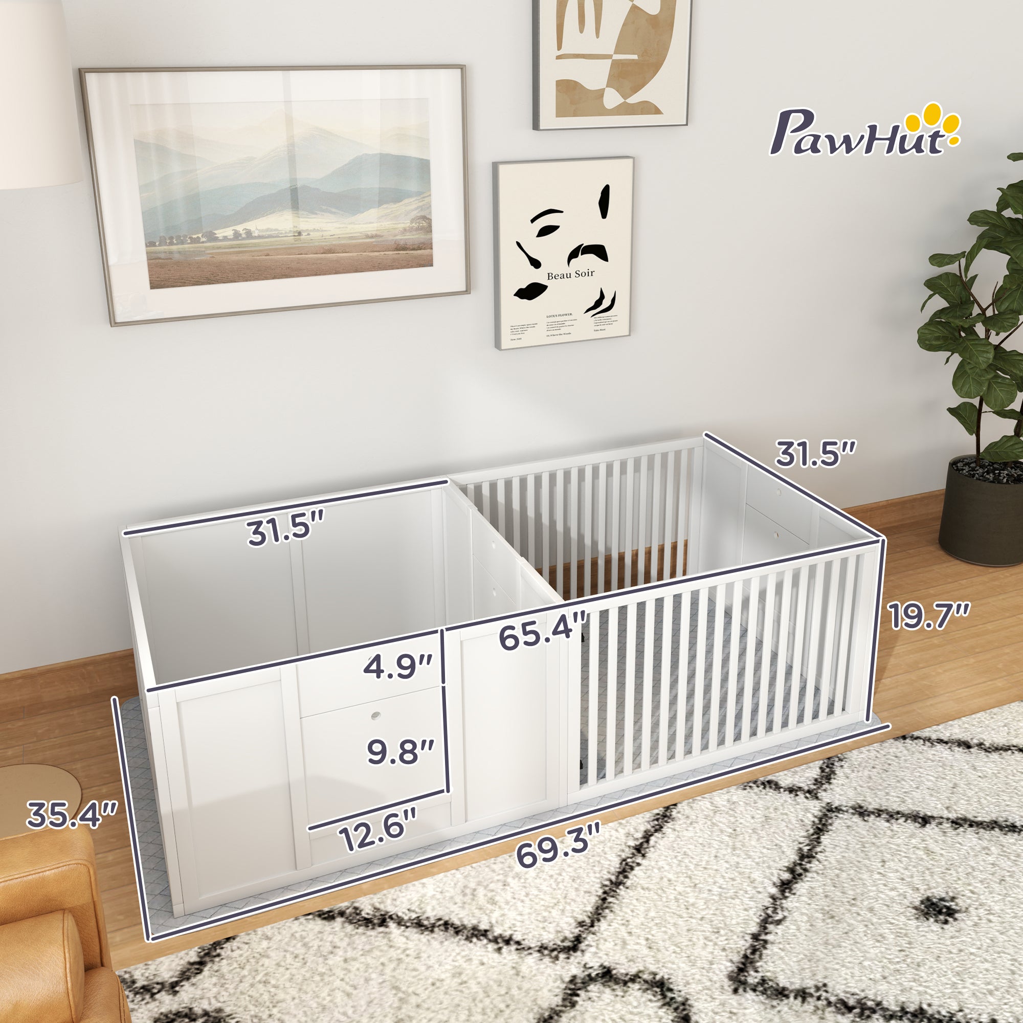 PawHut Whelping Box for Dogs, Dog Whelping Box with Waterproof Pee Pad & Adjustable Door for Small, Medium & Large Breed Dogs, 65" x 31.5"