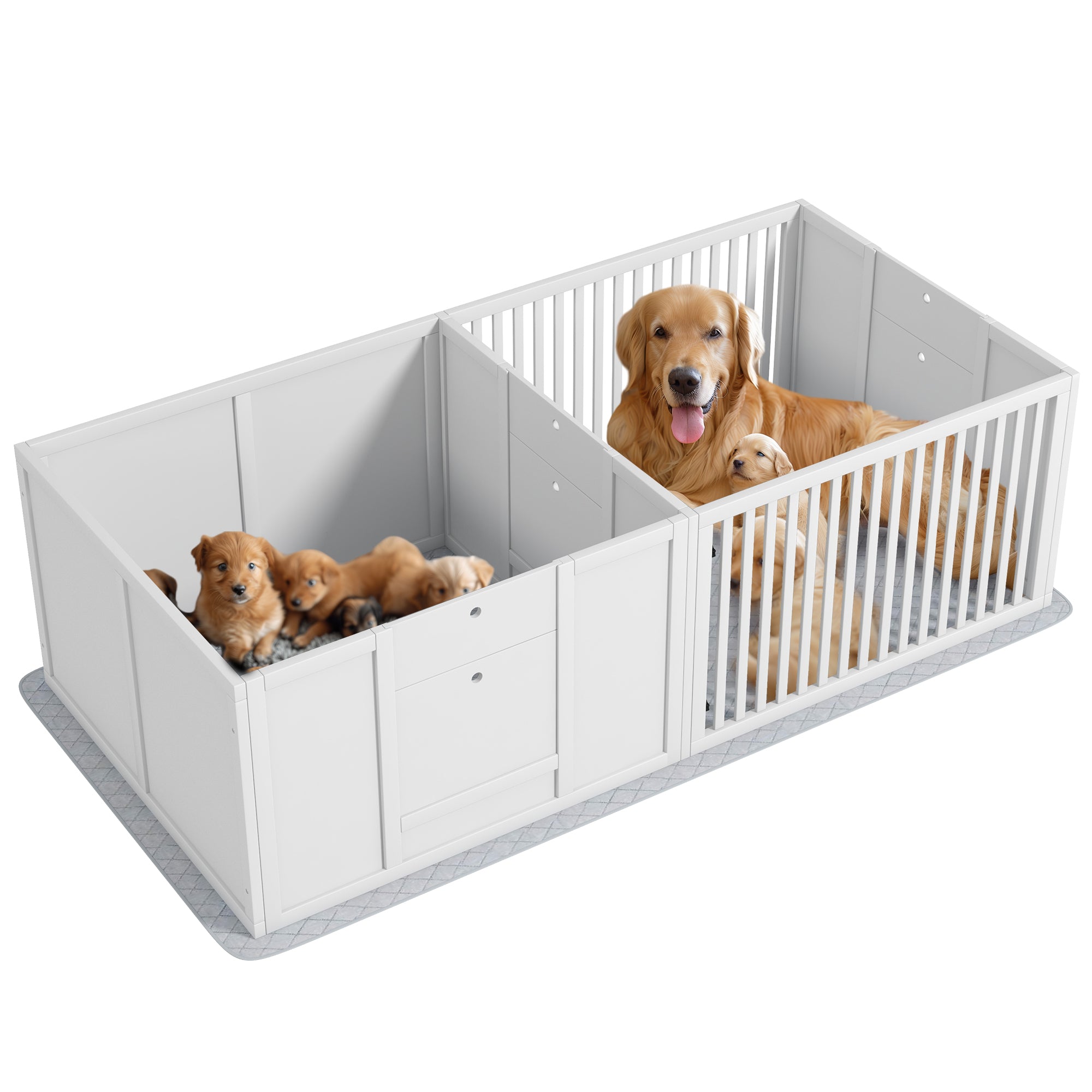 PawHut Whelping Box for Dogs, Dog Whelping Box with Waterproof Pee Pad & Adjustable Door for Small, Medium & Large Breed Dogs, 65" x 31.5"