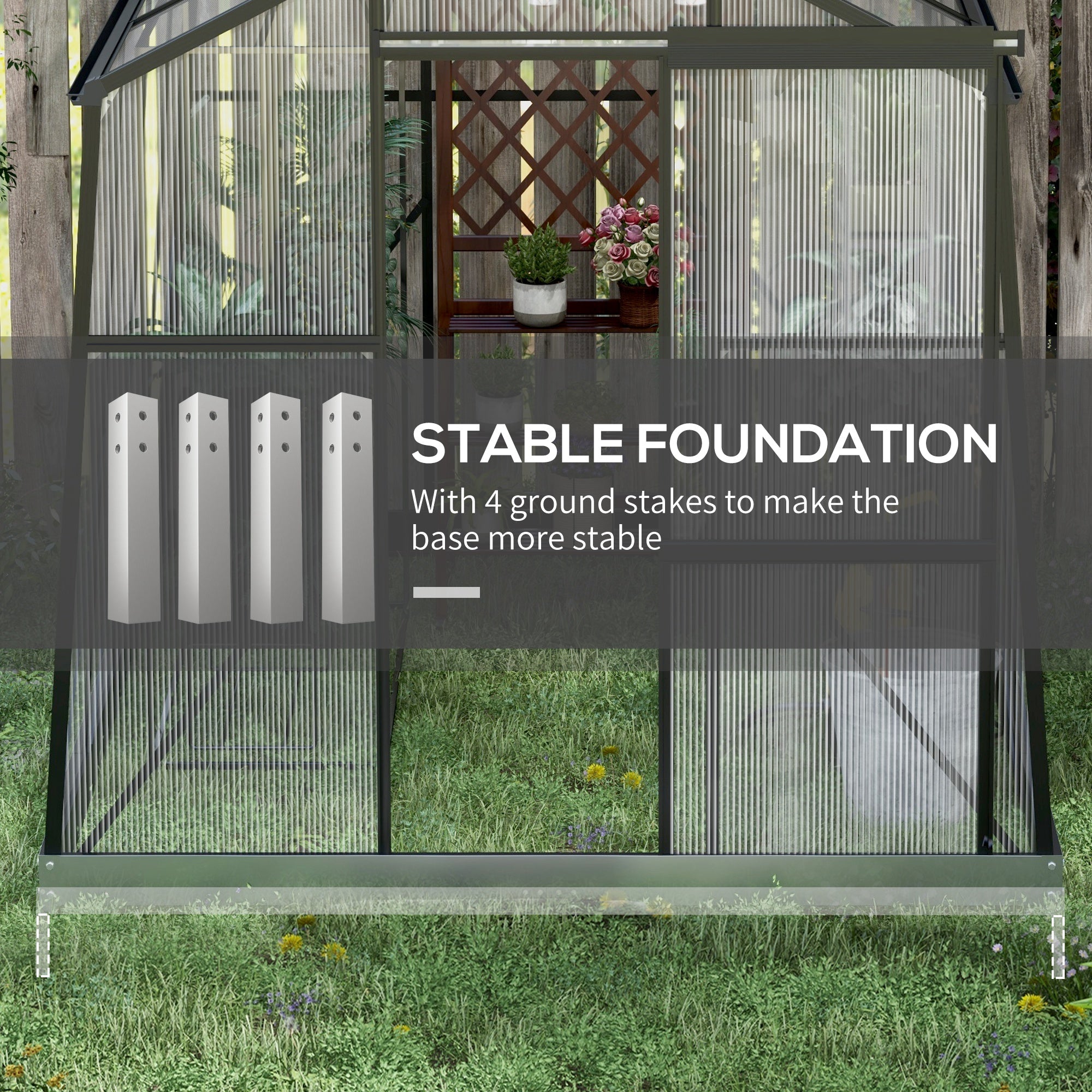 Outsunny 6' x 8' Polycarbonate Greenhouse, Reinforced Aluminium Walk-in Green House with Sliding Door, Roof Vent, Rain Gutter and Foundation Kit, Garden Plants Grow House, Black